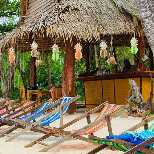 Miniatura 7 de Paquete de 12 centros de mesa de fiesta de piña, decoración colgante de panal de piña tropical, decoraciones de mesa hawaianas para fiesta Luau y