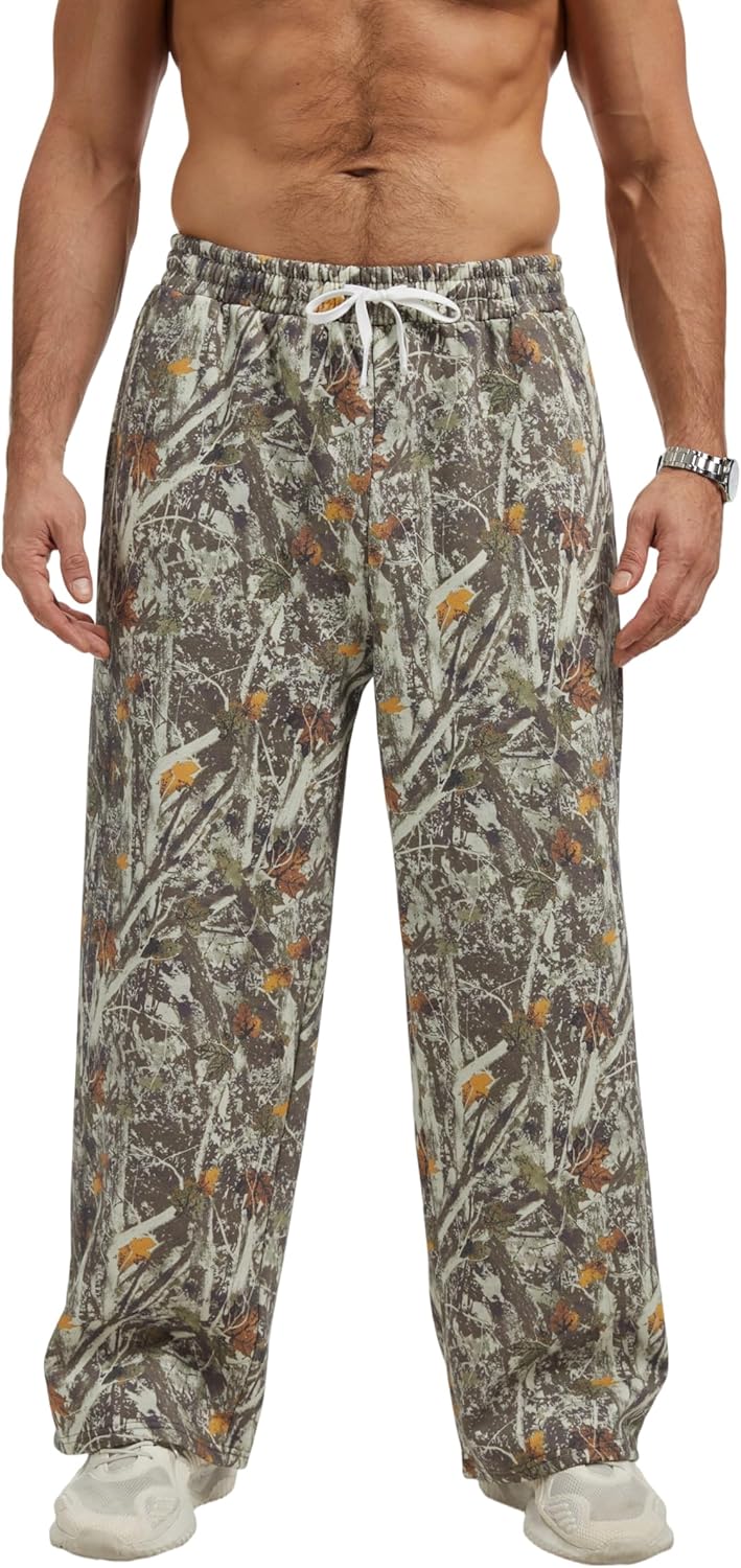 Men's Camo Sweatpants Casual Baggy Jogger Drawstring Elastic Waist Athletic Lounge Trousers Workout Streetwear Pants
