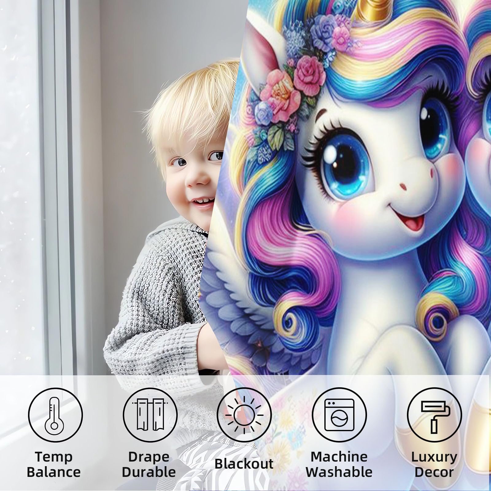 Tende oscuranti a forma di unicorno 75x166 cm per camera da letto bambini