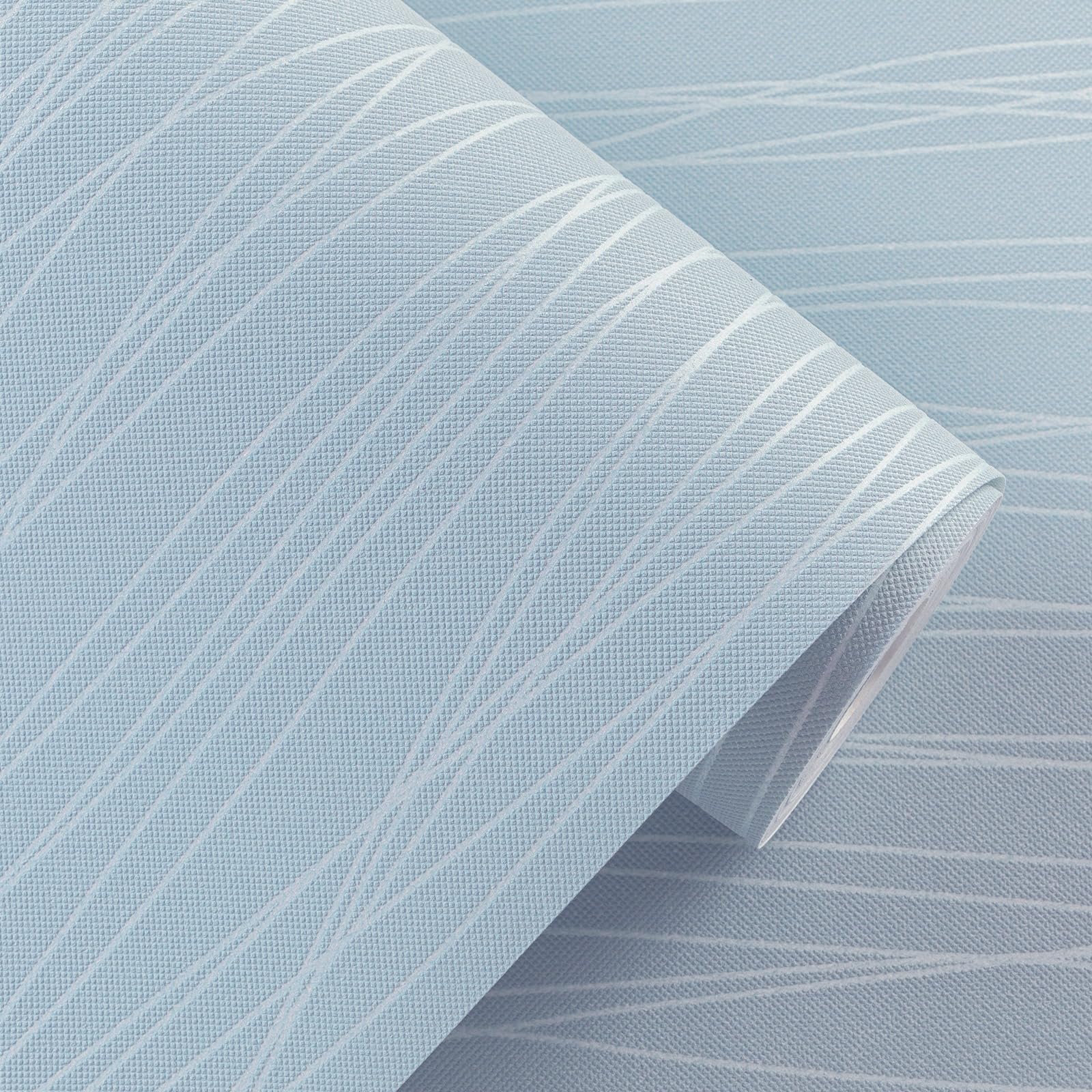 Baketron Light Blue Striped Wallpaper Modern 3D Embossed Wallpaper Metallic Sky Blue Glitter Textured for Bedroom Adults Teenager Living Room Lounge Hallway Hall