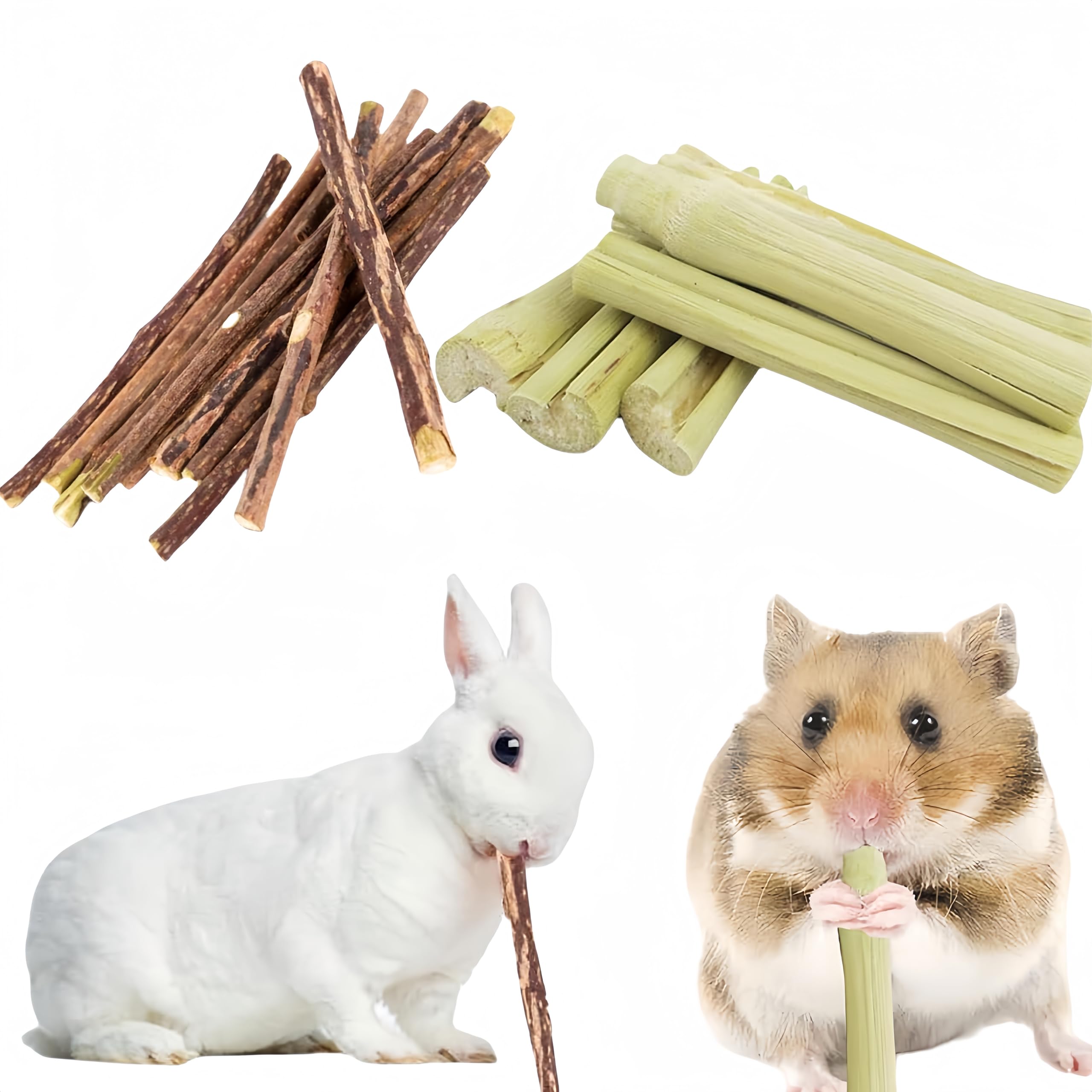 JabłKo żUć PałEczki,Bunny Kij Do żUcia,12 Szt. Kije JabłKowe，6 Szt. słodki bambus, MałE Zabawki Do żUcia,Zabawka Do żUcia KróLika Ze 100% Naturalną PałEczką JabłKową,KróLikiem,Chomikiem,Papugą