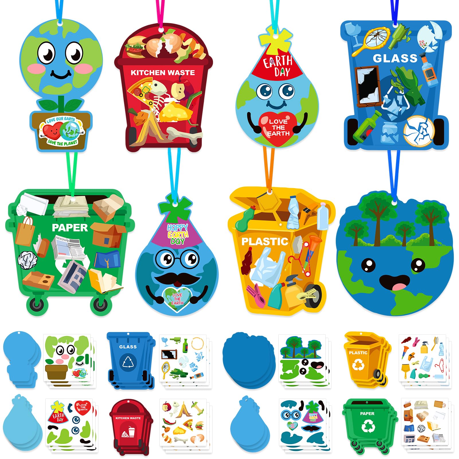 HOWAF 24 Pack Happy Earth Day DIY Craft Ornaments,Make Your Own Earth Day Art Kits for Kids,Environmental Sorting Bin Craft Kit DIY Card Stickers for Save Earth Day Party Supplies Classroom Activity