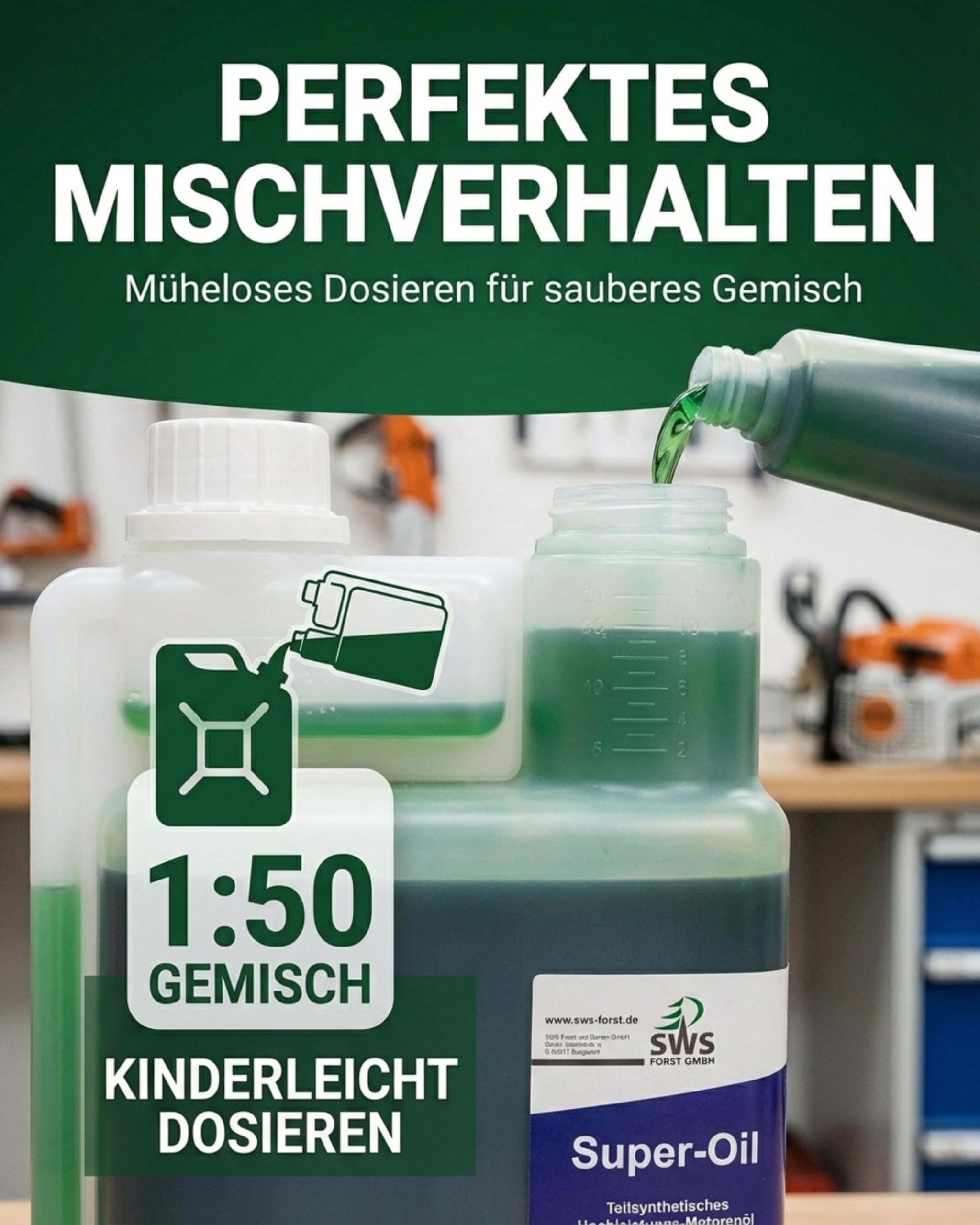 SWS Forst Super-Oil 2-Takt Öl (3x 1 liter) - Zweitaktöl für Motoren - 2 Takt Mischöl teilsynthetisch - Leistungsstarkes Mischöl für zuverlässig geschmierte Motoren