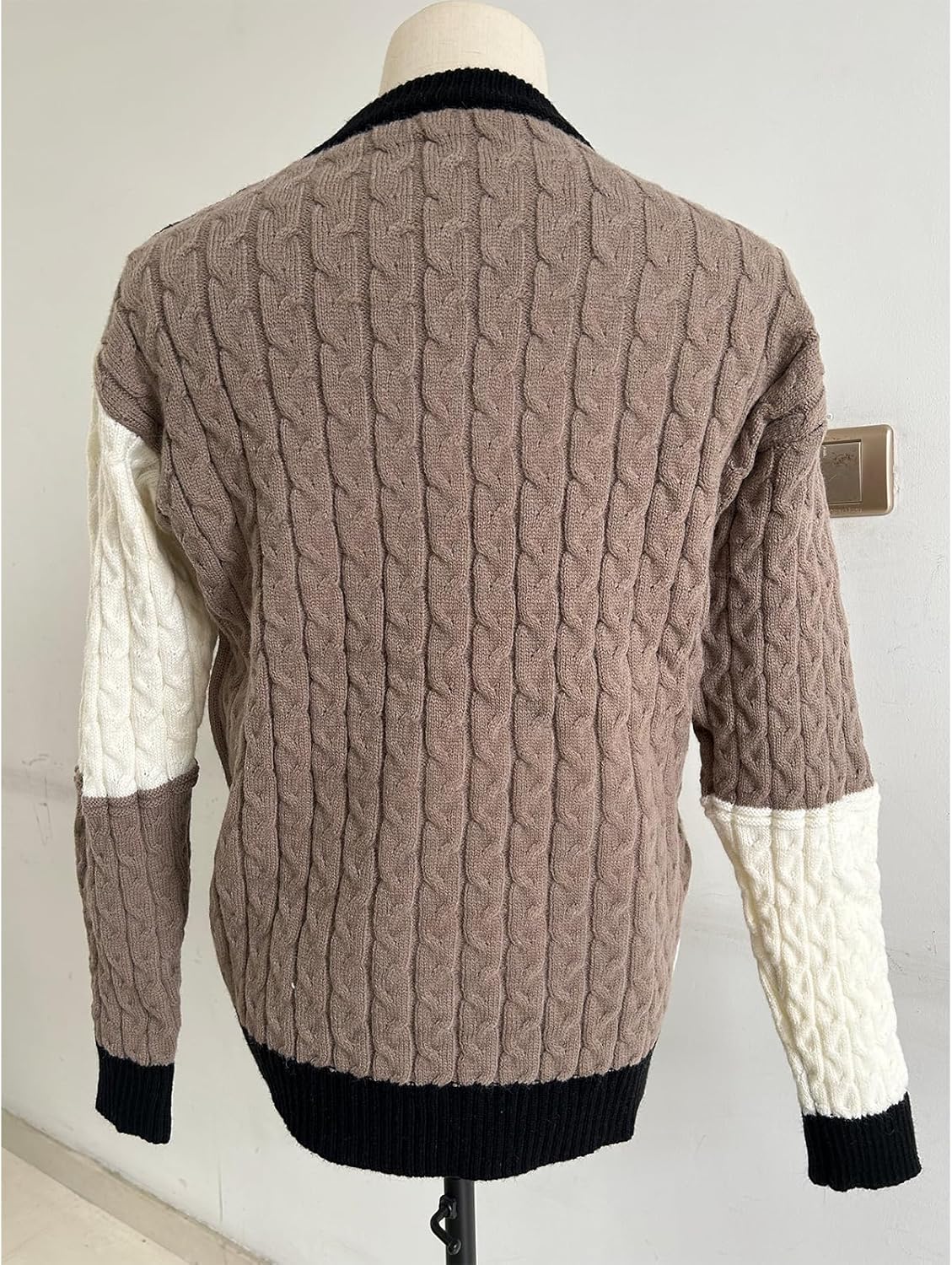 GURUNVANI Mens Patchwork Sweater Colorblock Knit Jumper Vintage Cable Knitted Pullover Sweater - Image 3
