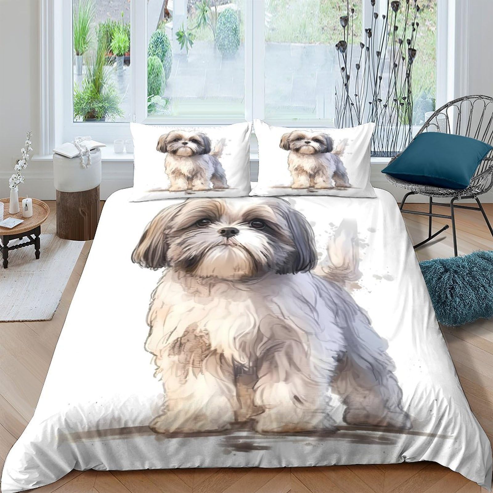 Ctjqhvkz Style-3 3D Printed Shih Tzu Dog Fitted Sheet Microfiber Soft White Puppy Mattress Cover Bedroom Decor Machine Washable Single（135X200cm）