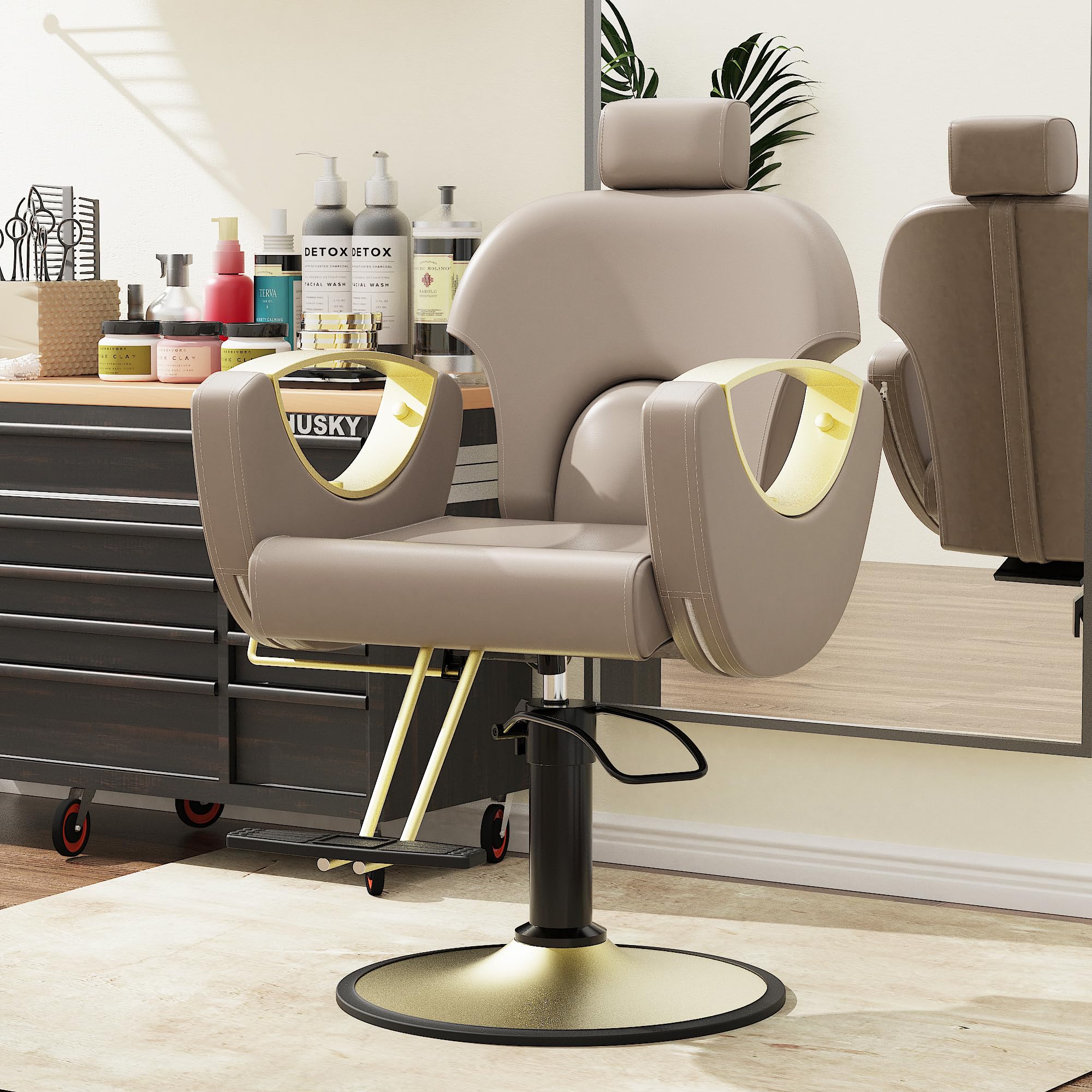 Friseurstuhl Hydraulisch Kippbar 360-Grad-Drehung Frisörstuhl Schönheitssalon Grau