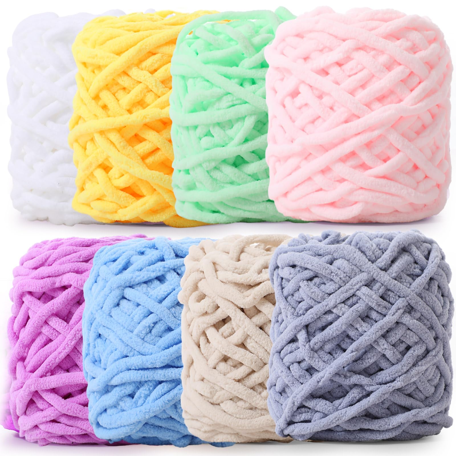 Buryeah 8 Pack Chunky Chenille Yarn for Crocheting Soft Thick Fluffy Yarn for Hand Knitting Bulky Velvet Blanket Plush for Weaving DIY Crafts Each 3.5 oz 55 Yards (Vivid Colors)
