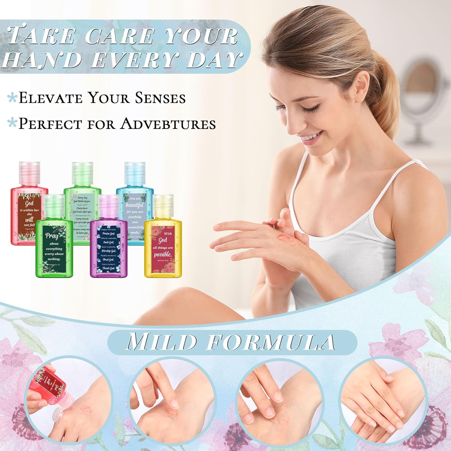 Gejoy 72 Pack Vintage Christian Hand Sanitizer Bulk Bible Verse Mini Hand Sanitizer Travel Size Religious Christian Party Gifts for Holiday Christmas Stocking Stuffers Church Prayer Women Mom Pastor