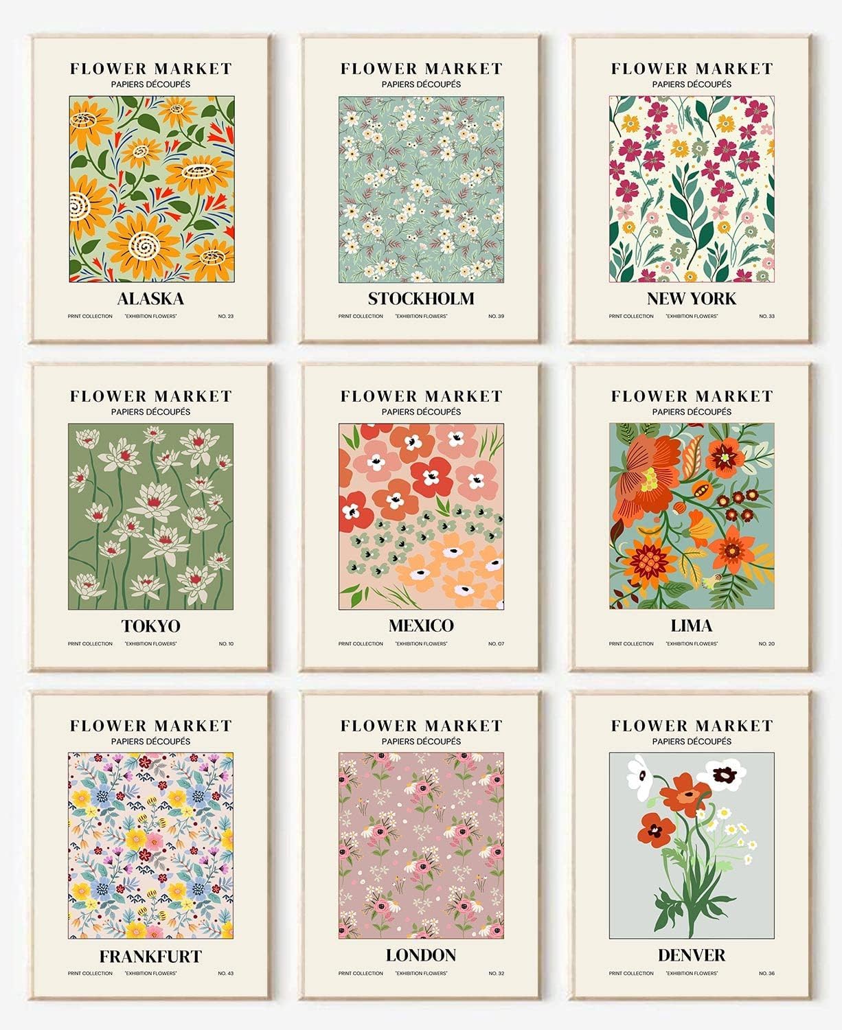 Maxsafe Flower Market Poster Set of 9, Flower Market Wall Art Prints for Room Aesthetic, Vintage Colorful Floral Wall Art Decor, Minimalist City & Flower Painting Pictures for Bedroom, Living Room