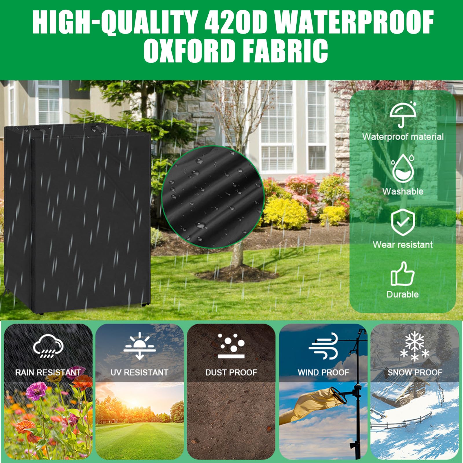 Kühlschrankabdeckung Outdoor 210D, 56 x 58 x 86 cm Strapazierfähig & Wasserdichte, mit Verstellbarer Saumkordel für Aufrechte Gefrierschränke/Getränkekühlschränke