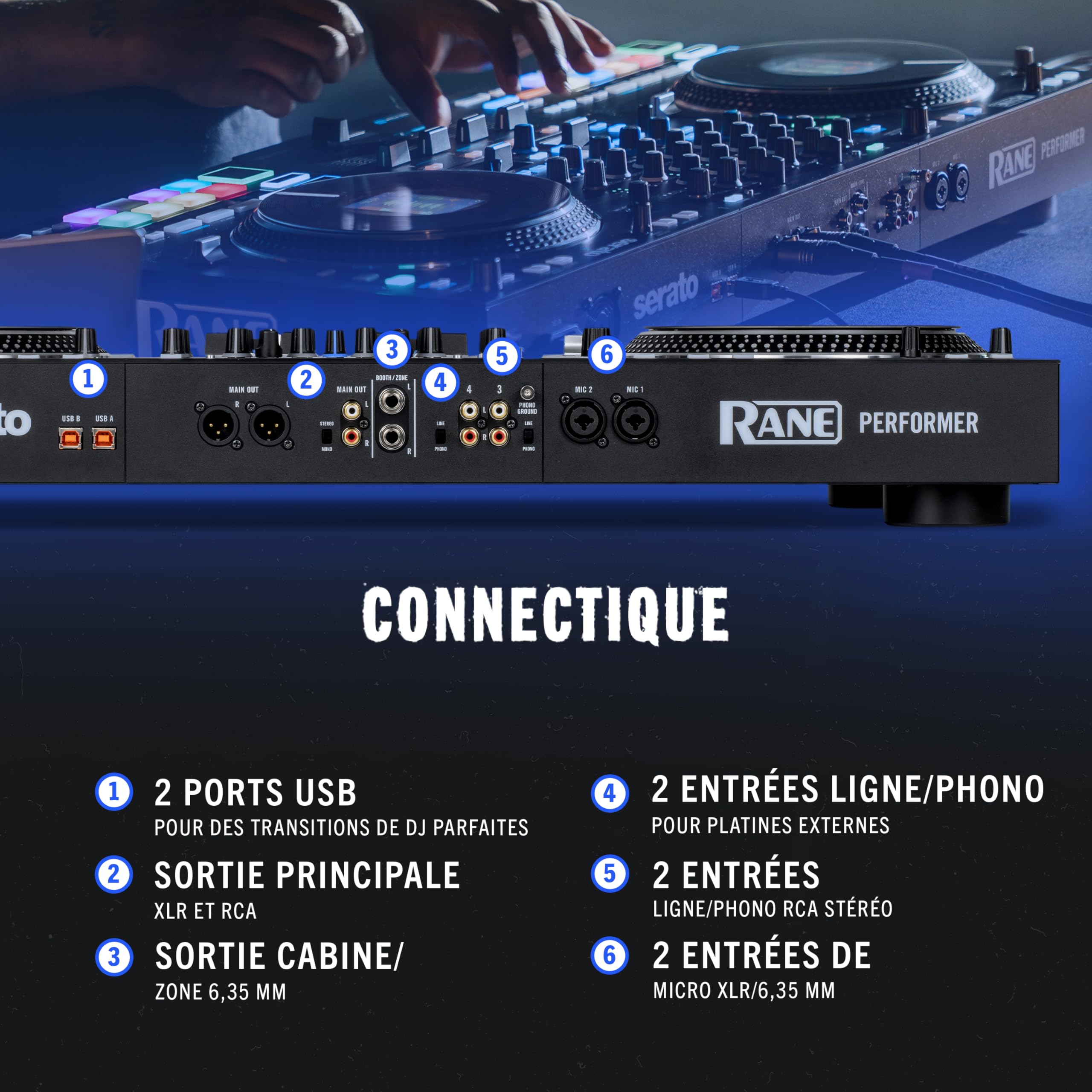 RANE PERFORMER Contrоleur DJ Motorisé Quatre Canaux - Plateaux 7" à Ecrans, Faders Precision Feel, Stem Split, Effets Complexes, Serato DJ Pro