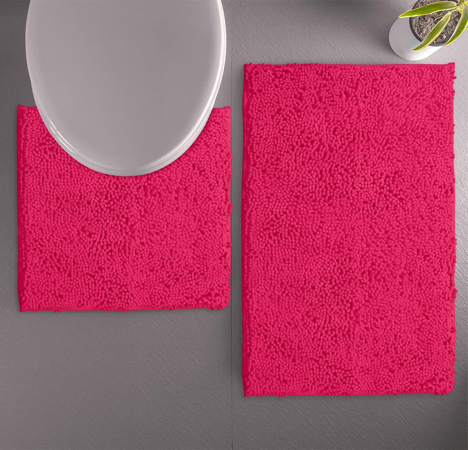 LuxUrux Luxury Chenille (2-Piece) Bath Mat Set, Soft Plush Anti-Slip Rug + Toilet Mat.1'' Microfiber Shaggy Carpet - Image 2