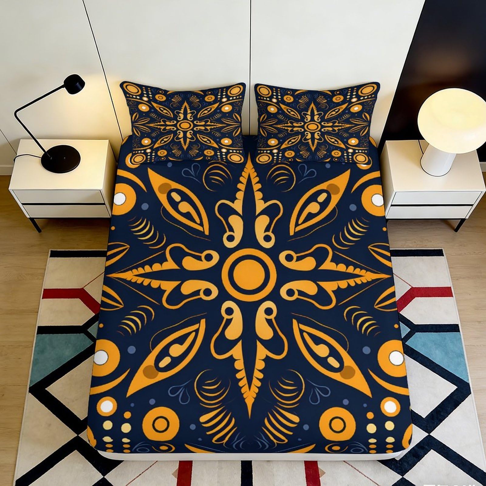 3D Printed African Tribal Fitted Sheet Microfiber Soft Breathable Ethnic Geometric Mattress Cover for Bedroom Decor 90x200x25cm