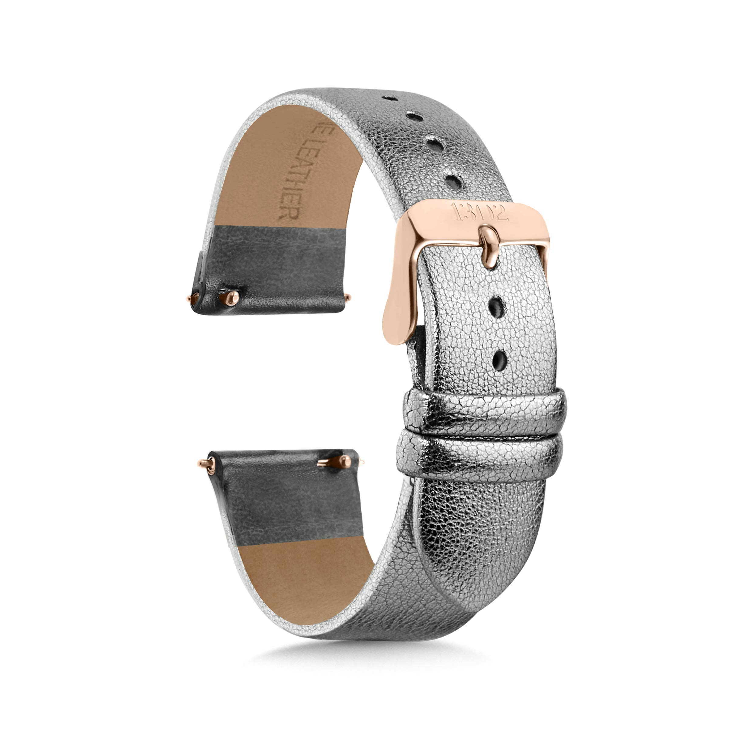 Black Leather Watch Band - Quick Release 18mm, 20mm, 22mm Easy Interchangeable Strap