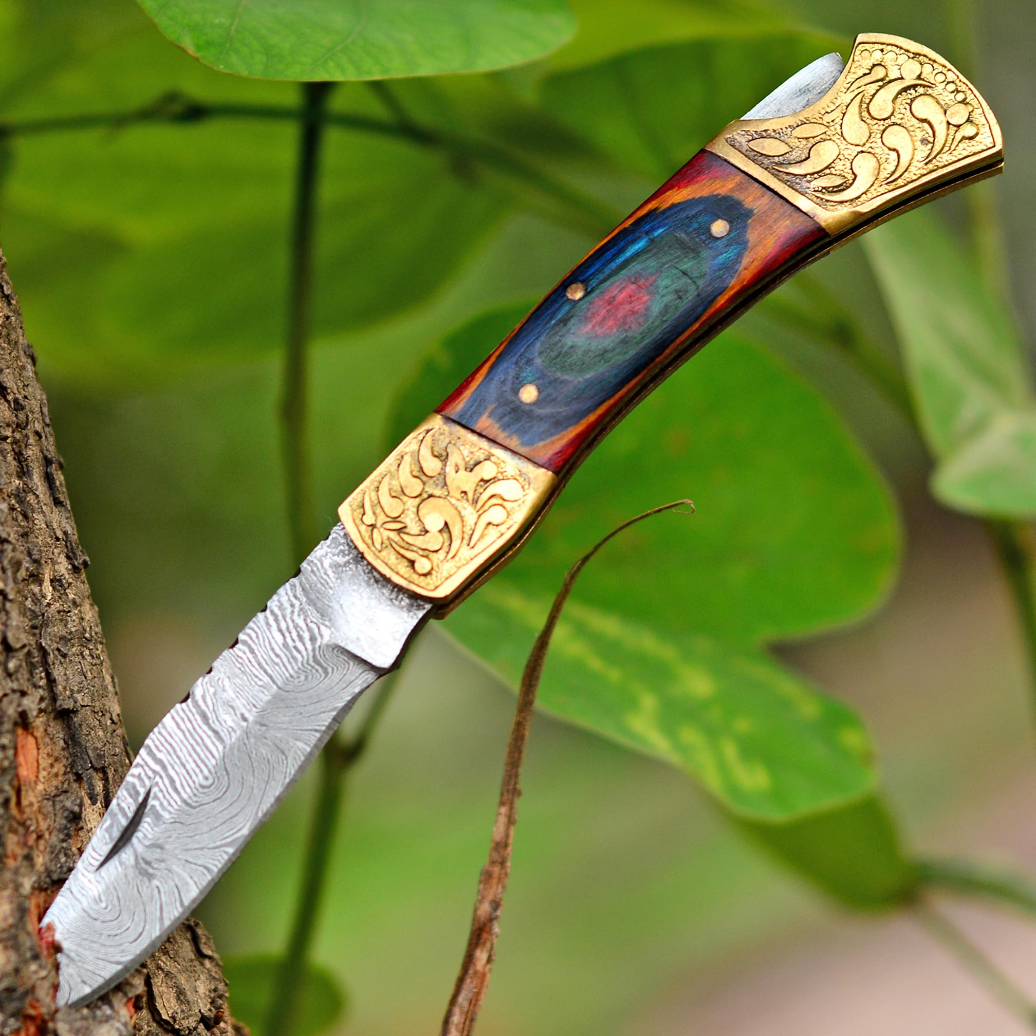 PAL 2000 KNIVES Coltello tascabile pieghevole in acciaio Damasco fatto a mano personalizzato con fodero 3151
