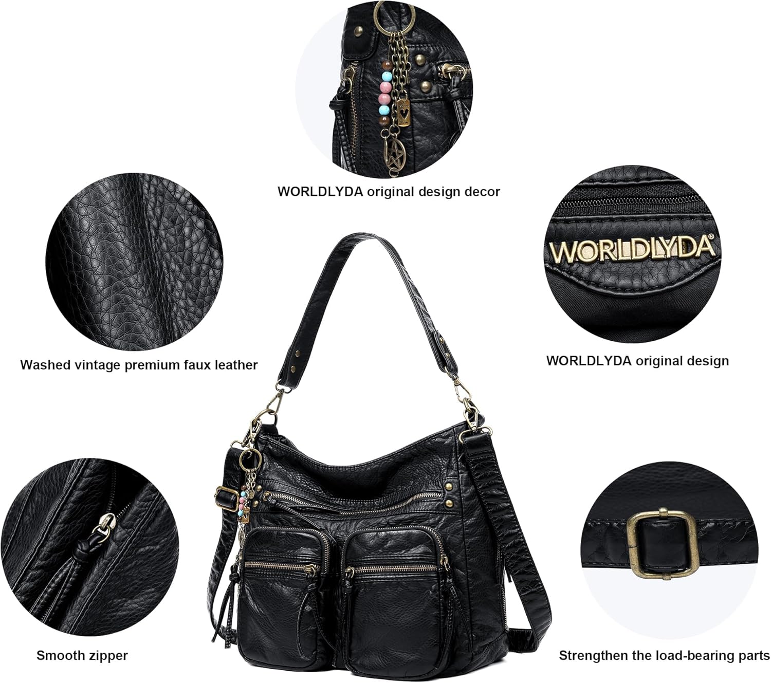 Worldlyda Purses for Women Hobo Shoulder Bags Y2K Vagen Leather Multi-Pocket Tote Crossbody Bags
