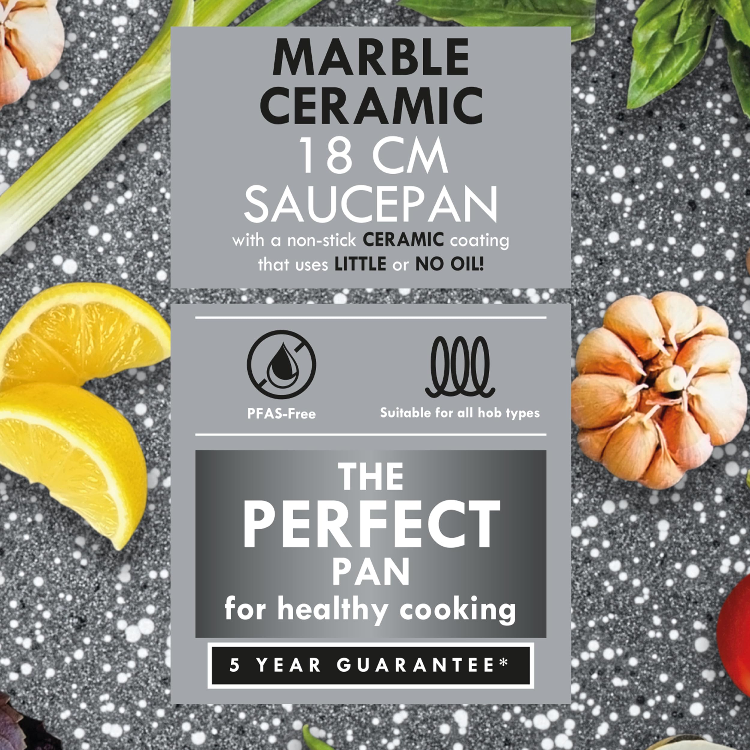 Progress BW12908EU7 Marble Ceramic 18 cm Saucepan with Lid, Non-Stick Cooking Pot with Metallic Marble Ceramic Coating - Image 2