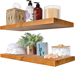 Sorbus Wood Floating Shelves for Wall - 24” Solid Wall Shelves for Bathr...