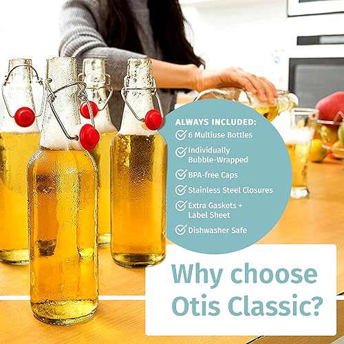 Miniatura 6 de Otis Classic Botellas de vidrio con tapas, juego de 6 botellas de vidrio transparentes con tapas de cerámica para almacenar kombucha, licor, jarabe,