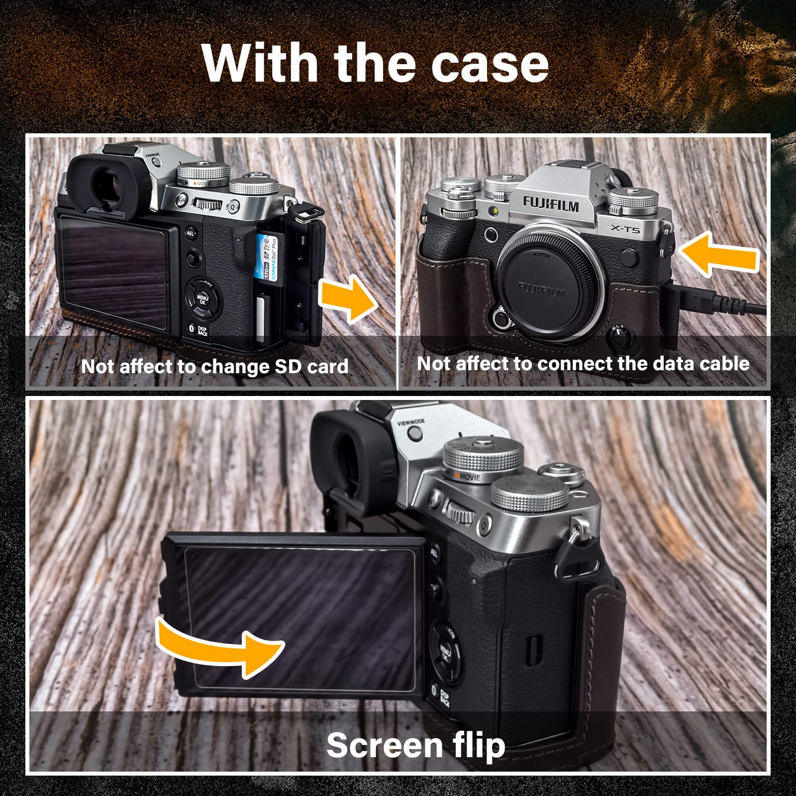 MUZIRI KINOKOO Coque inférieure en cuir véritable compatible avec appareil photo Fuji XT5/X-T5, café, Étui pour appareil photo