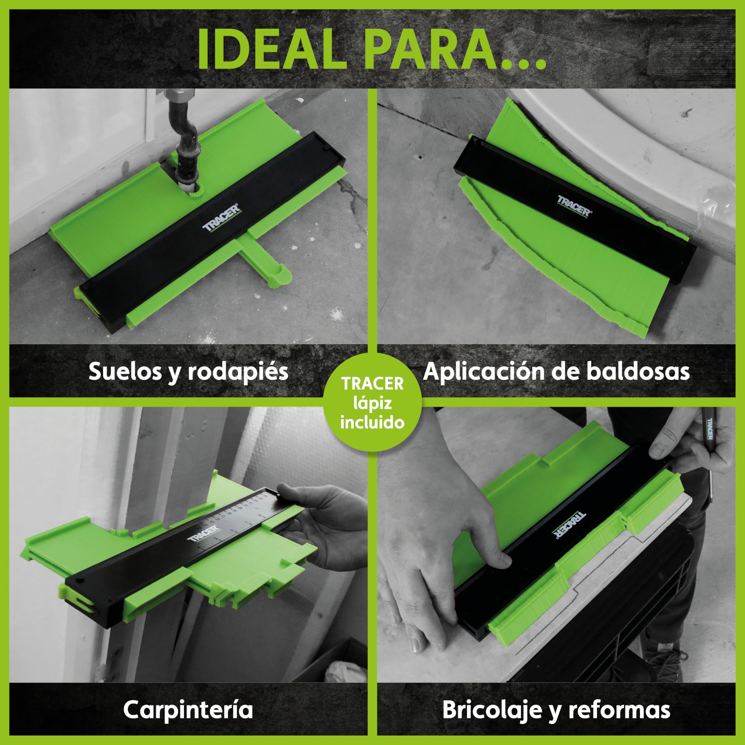TRACER Medidor de contorno de 250 mm, medidor de marcado preciso con lápiz de construcción de agujero profundo TRACER. Calibre y juego de lápices de carpintero