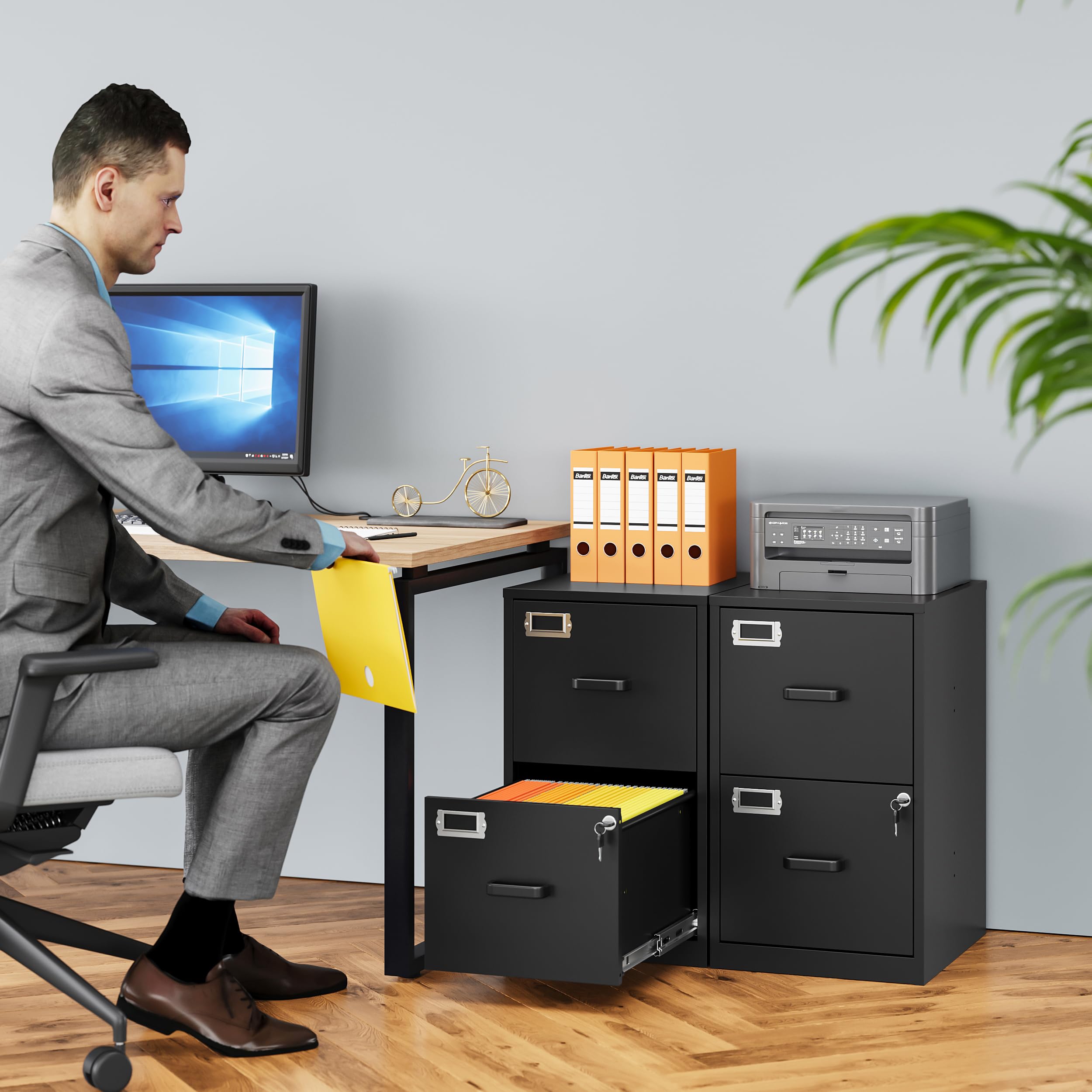 SISESOL 2 Drawer File Cabinet with Lock,Narrow Vertical Filing Cabinet,Under Desk File Cabinets,Black Metal File Cabinets for Home Office,Fit Letter Size,Files Folder,Easy Assemble