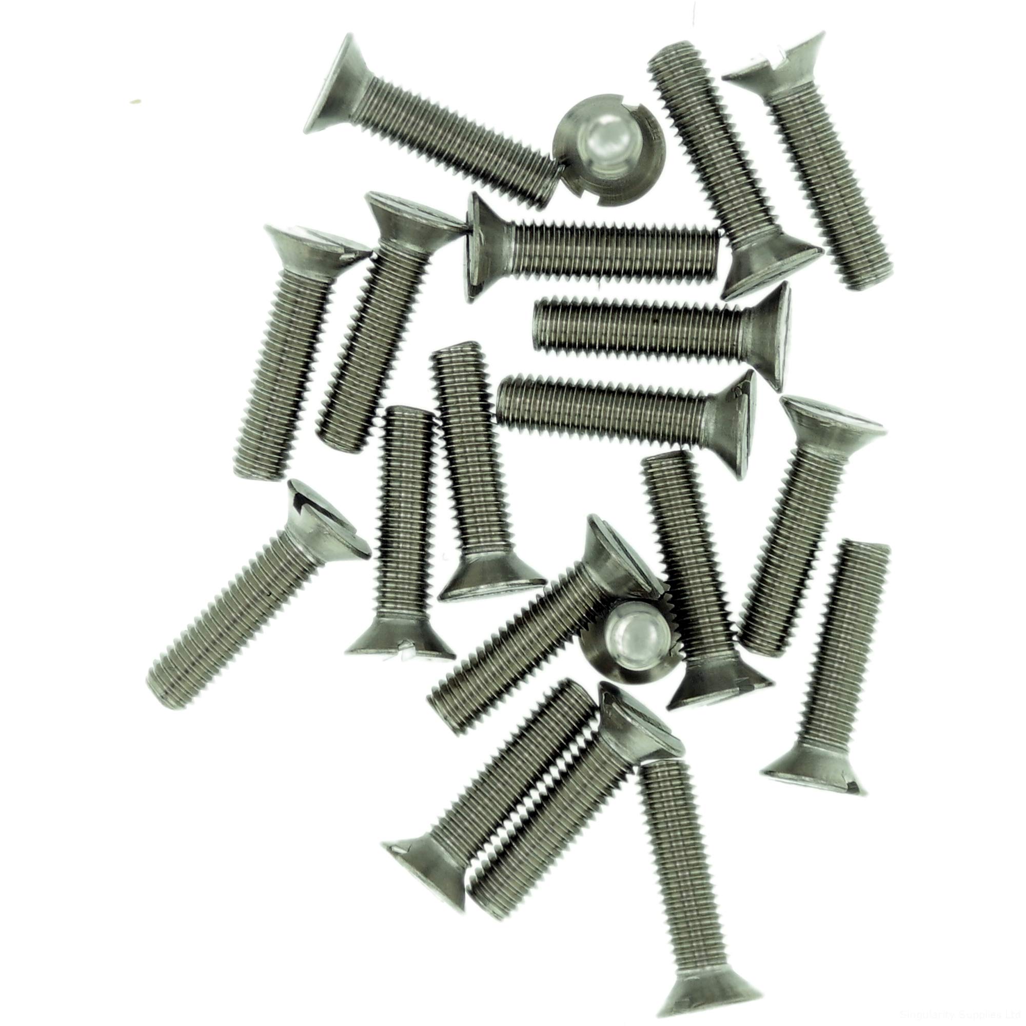 Singularity Supplies M6 (6Mm X 45Mm) Slot Countersunk Machine Screw (Bolt) - Stainless Steel (A2) (Pack Of 20)