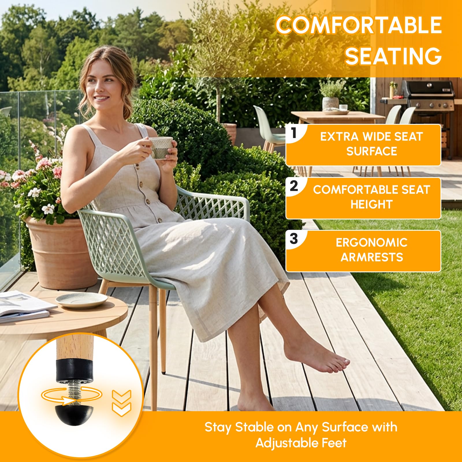buybyroom Set di 6 sedie da giardino in plastica con bracciolo, resistenti alle intemperie, per giardino, balcone, terrazza, bistrò, balcone