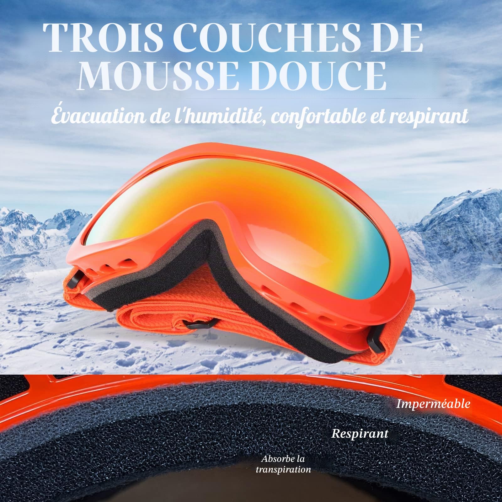 EXP VISION Masque de Ski pour Enfant 2 à 14 Ans Lunette Ski Masque Ski OTG de Garçon ou Fille Anti-UV Antibuée Compatible avec Casque Lunettes de Neige