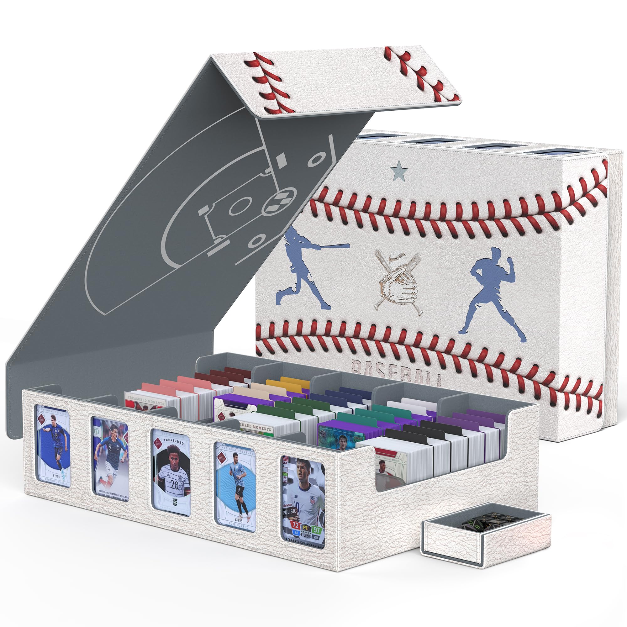 Kabinka Baseball Card Storage Box with Window Display, 5-Row Sport Card Storage Box, 3900+ Card Deck Box for Baseball Sports Card TCG, 5 Top Loaders, 5 Stoppers, 48 Dividers, 1 Dice Tray(Baseball 1)