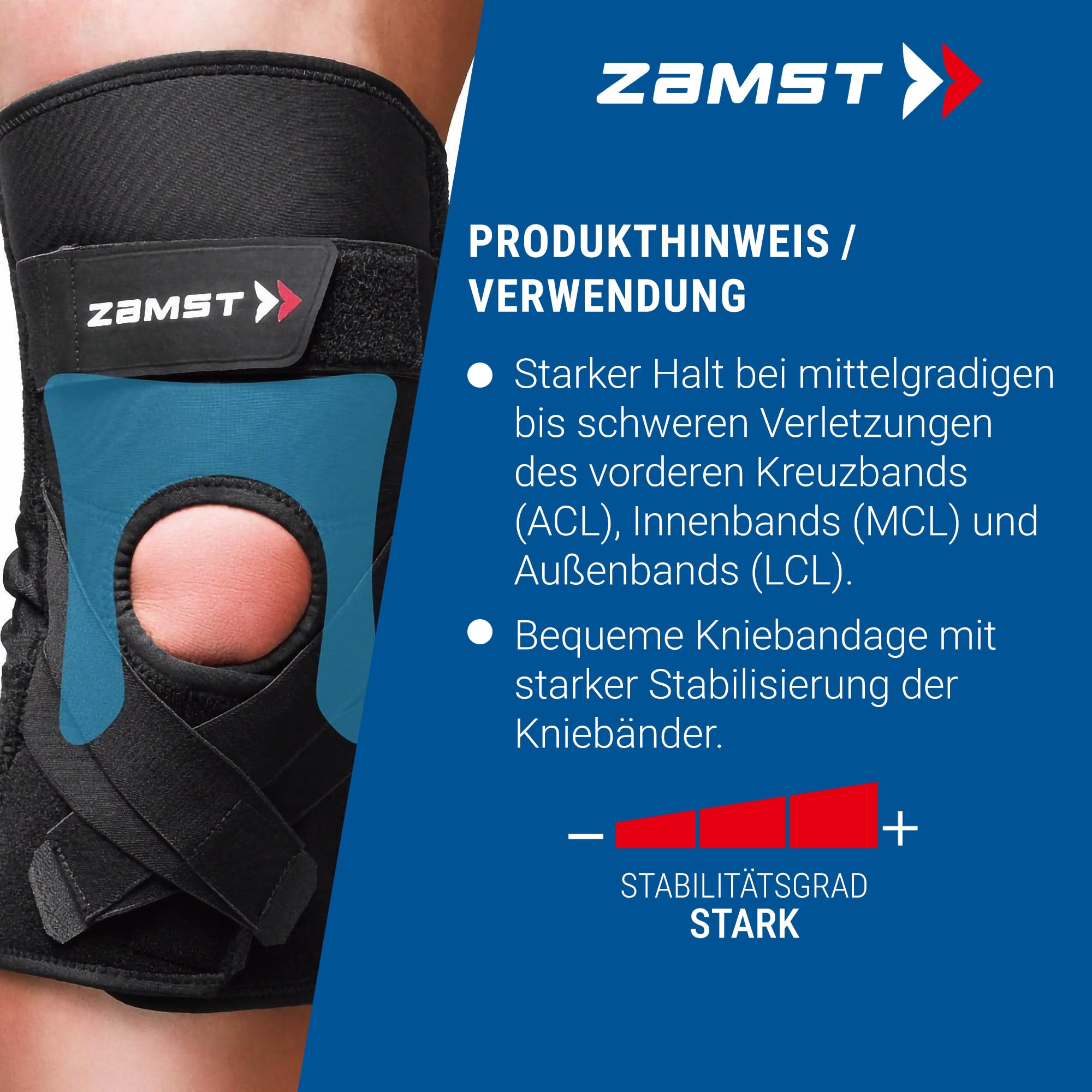 Zamst ZK-Protect Kniebandage Sport, Flexible Harz-Stütze - Kniestütze bei Verstauchungen am Kreuz-, Innen- & Außenband - Basketball, Volleyball, Fußball, Skifahren