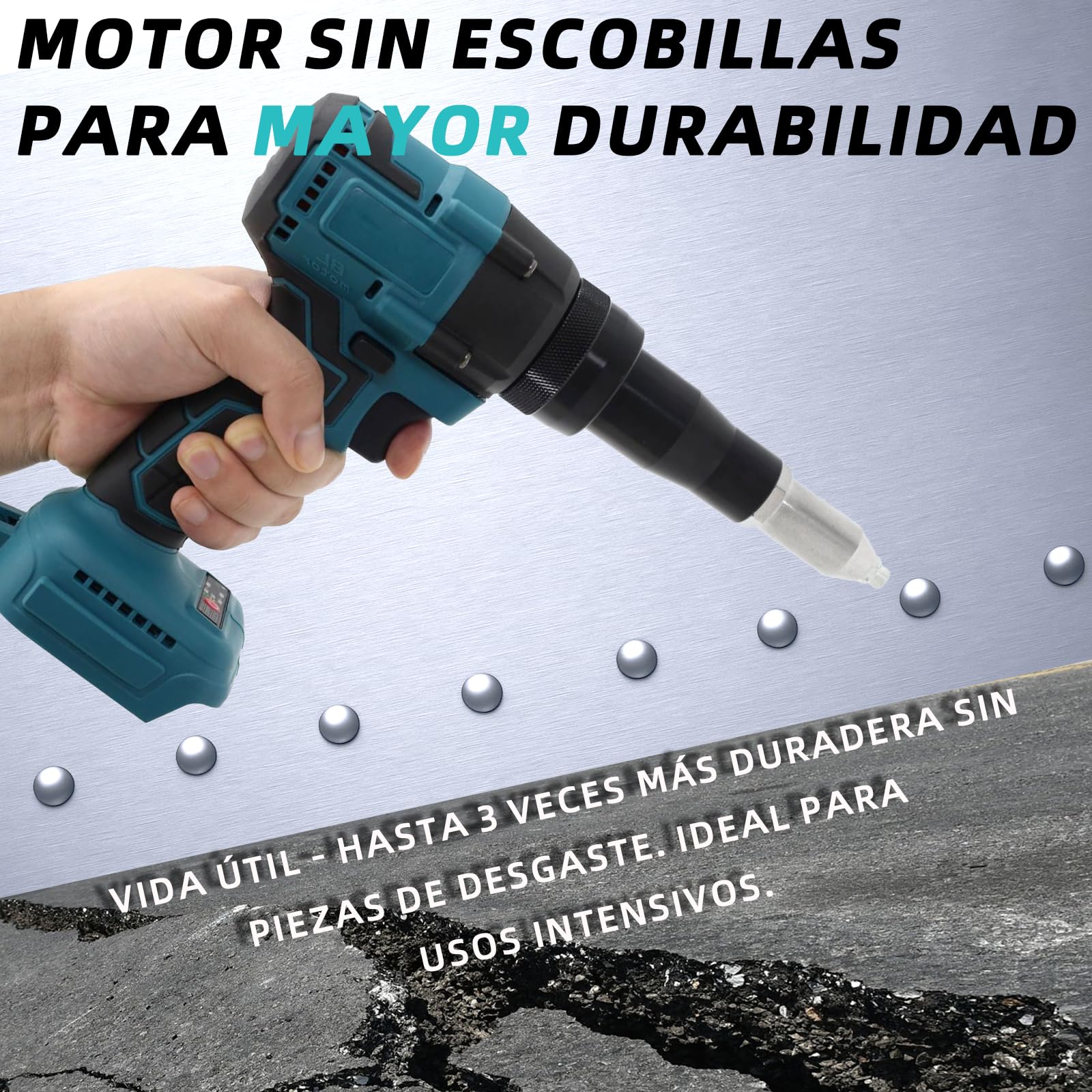 Remachadora de batería sin escobillas con luz LED, compatible con baterías de iones de litio Makita de 18 V, ideal para obras de construcción, reparaciones de automóviles y bricolaje, sin batería