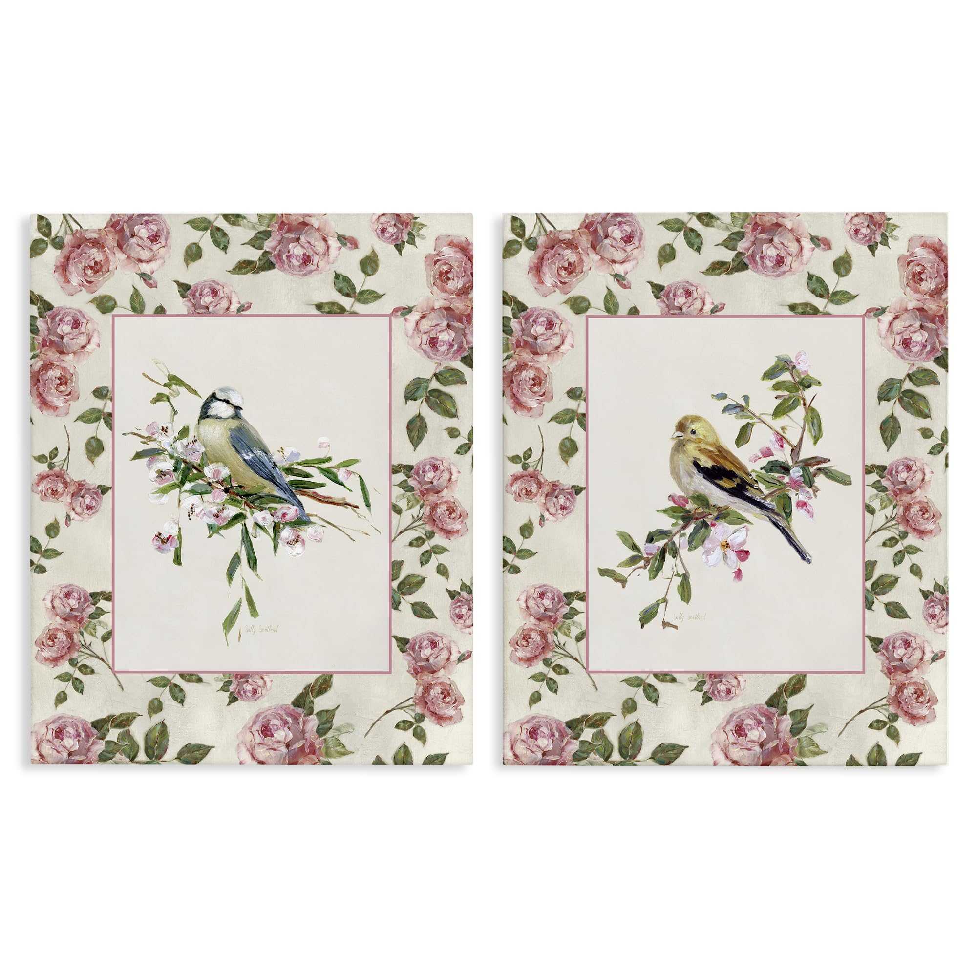 Stupell Industries Dainty Birds And Roses Dainty Roses Birds, 24 X 30 Inch Canvas Wall Art Set