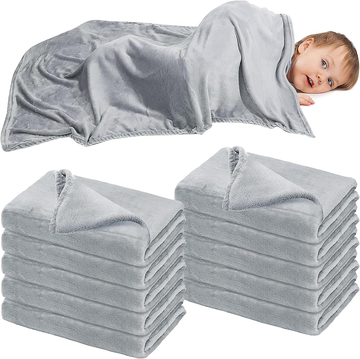 Couverture Enfant Douce, Plaid Enfant Polaire Lot de 10, Couverture Flanelle Chaud pour Crèche et Maternelle, Plaid Bébé Garçons et Filles, Cadeau, Lit d'appoint Toutes Les Saisons (Gris,100x120cm)
