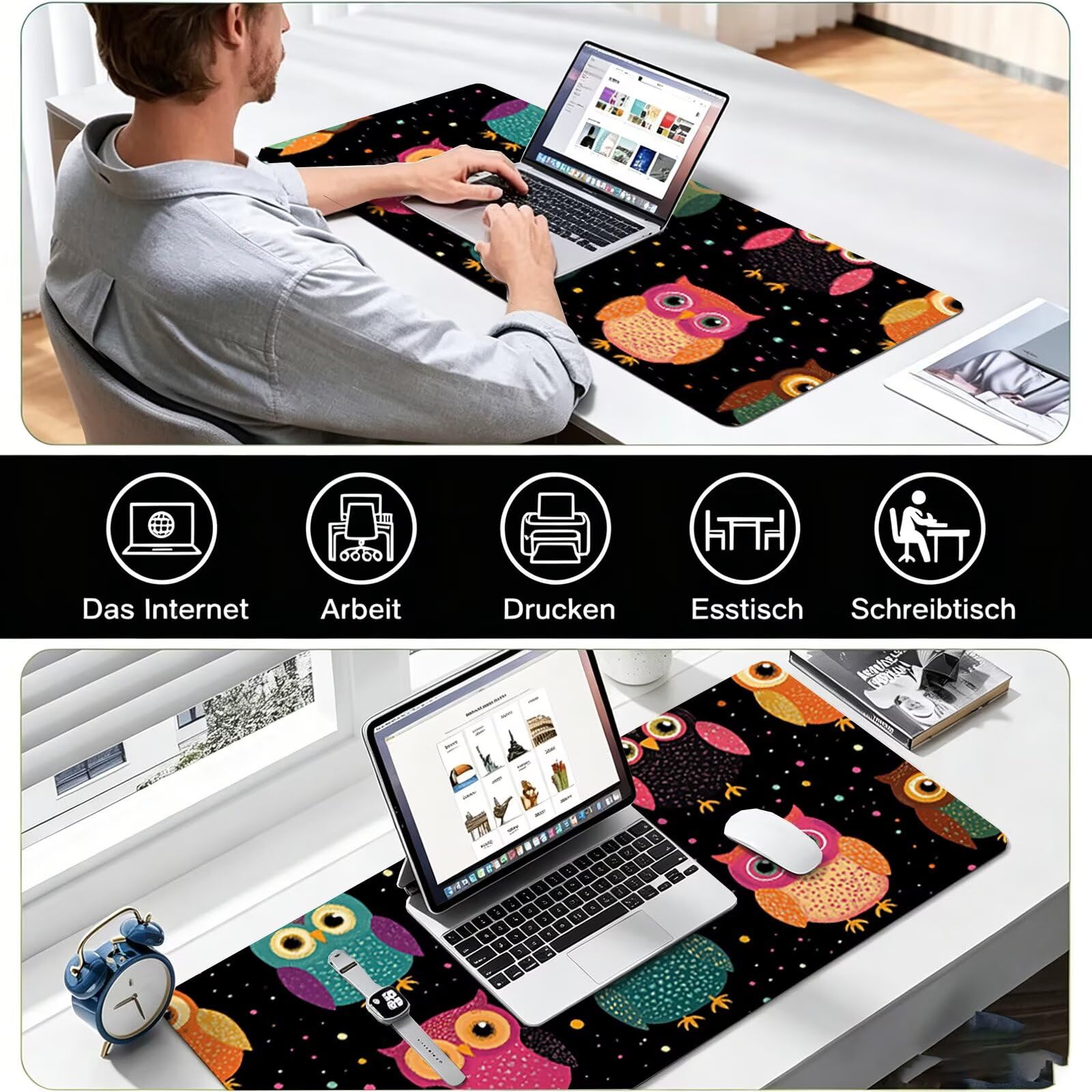 Tappetino Mouse Gaming, 1200x600mm Tappetino Mouse XXL nero 0c0-322 | Mouse Pad Grande, Ottimizzato per i Sensori da Gioco, Migliora Precisione e Velocità, per Mac e PC, Carino
