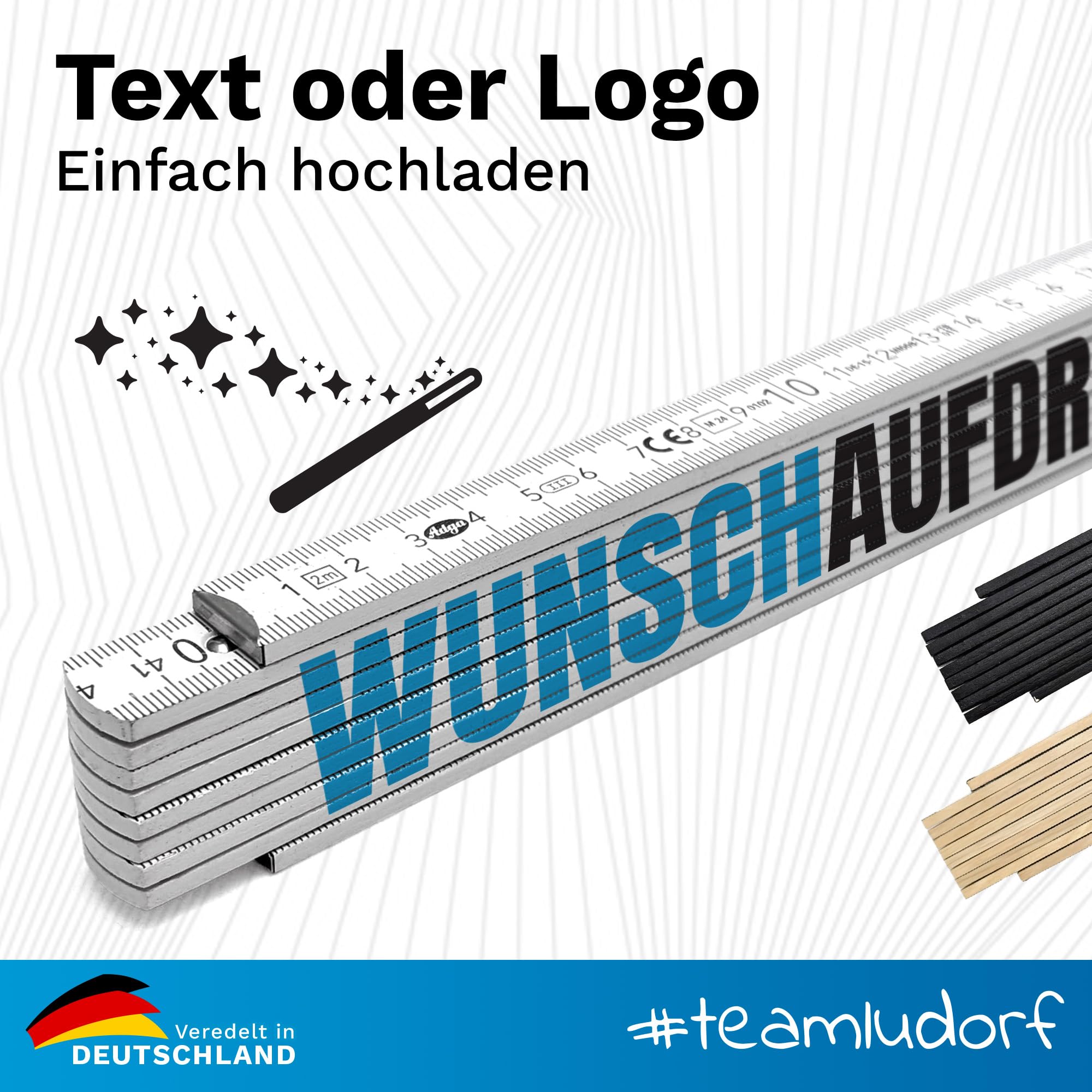 Zollstock 2m Weiß personalisiert mit Namen oder Logo - Werkzeug Geschenk für Männer