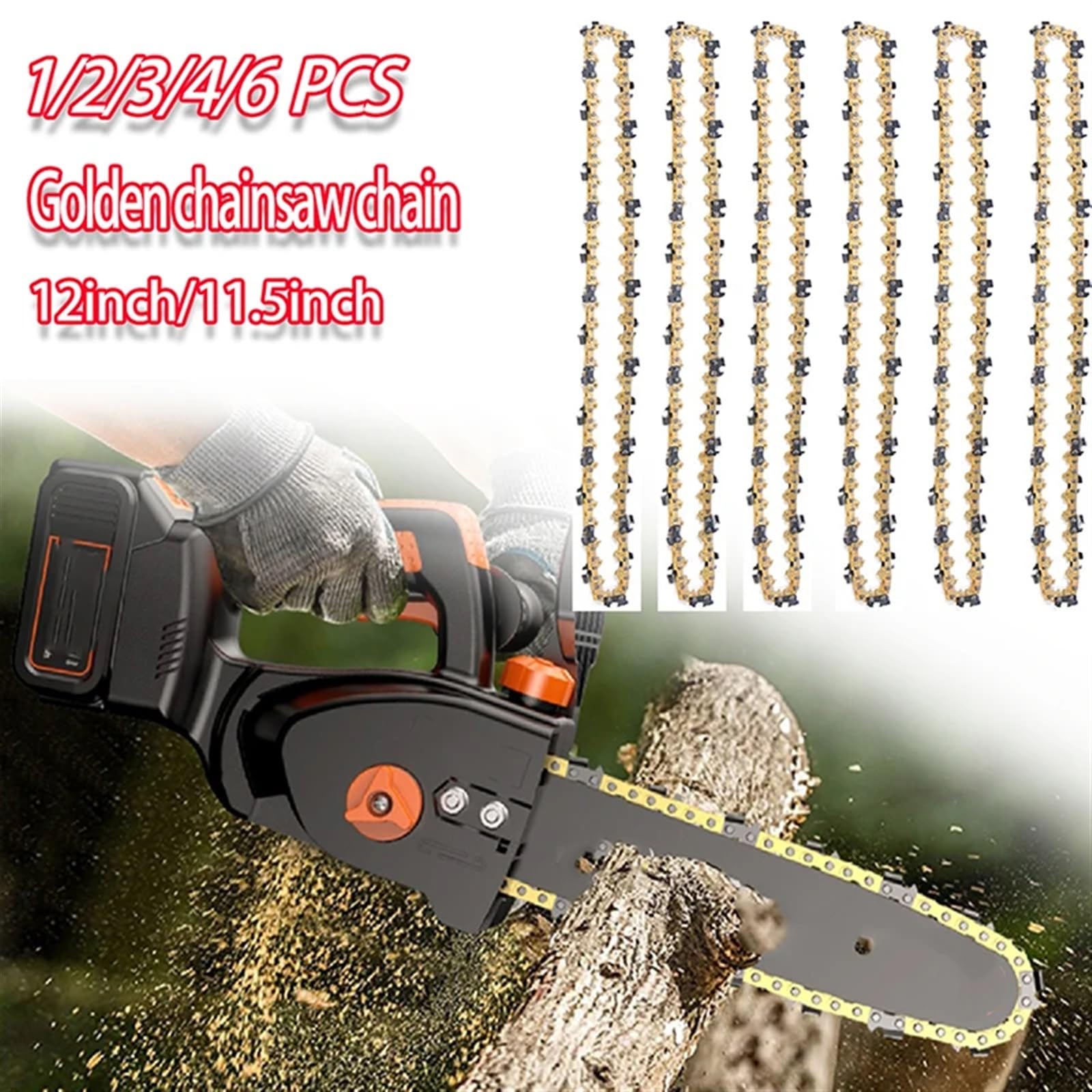 Cadena de motosierra Herramienta de carpintería for jardín, cadena de motosierra de 12 ", 45DL, paso LP de 3/8", piezas de sierra eléctrica semicincel de poda de corte de 050" universal(6 x Chain)