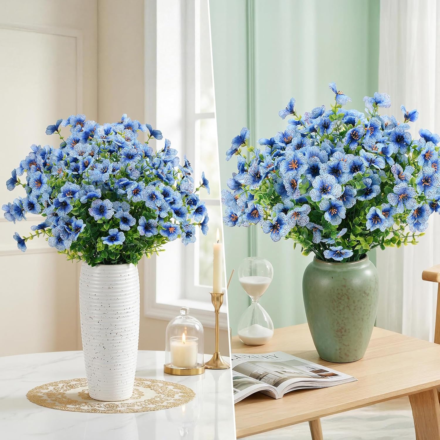 14 Bundles Artificial Flowers for Outdoors, UV Resistant Fake Faux Flowers for Spring Summer Front Porch Patio Balcony Yard Garden Home Decor (Sky Blue)
