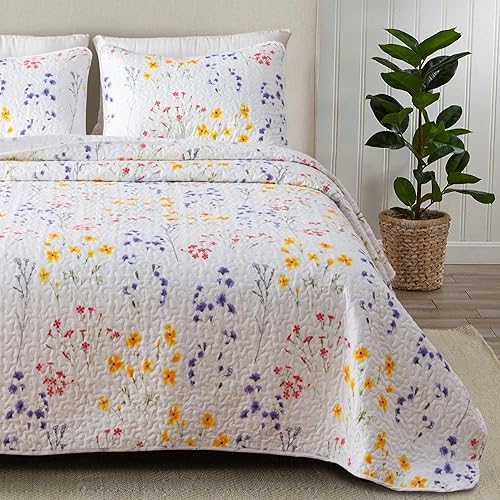 Great Bay Home Edredón ligero reversible de 3 piezas tamaño King con 2 fundas de almohada, para todas las estaciones, moderno, con flores, juego de