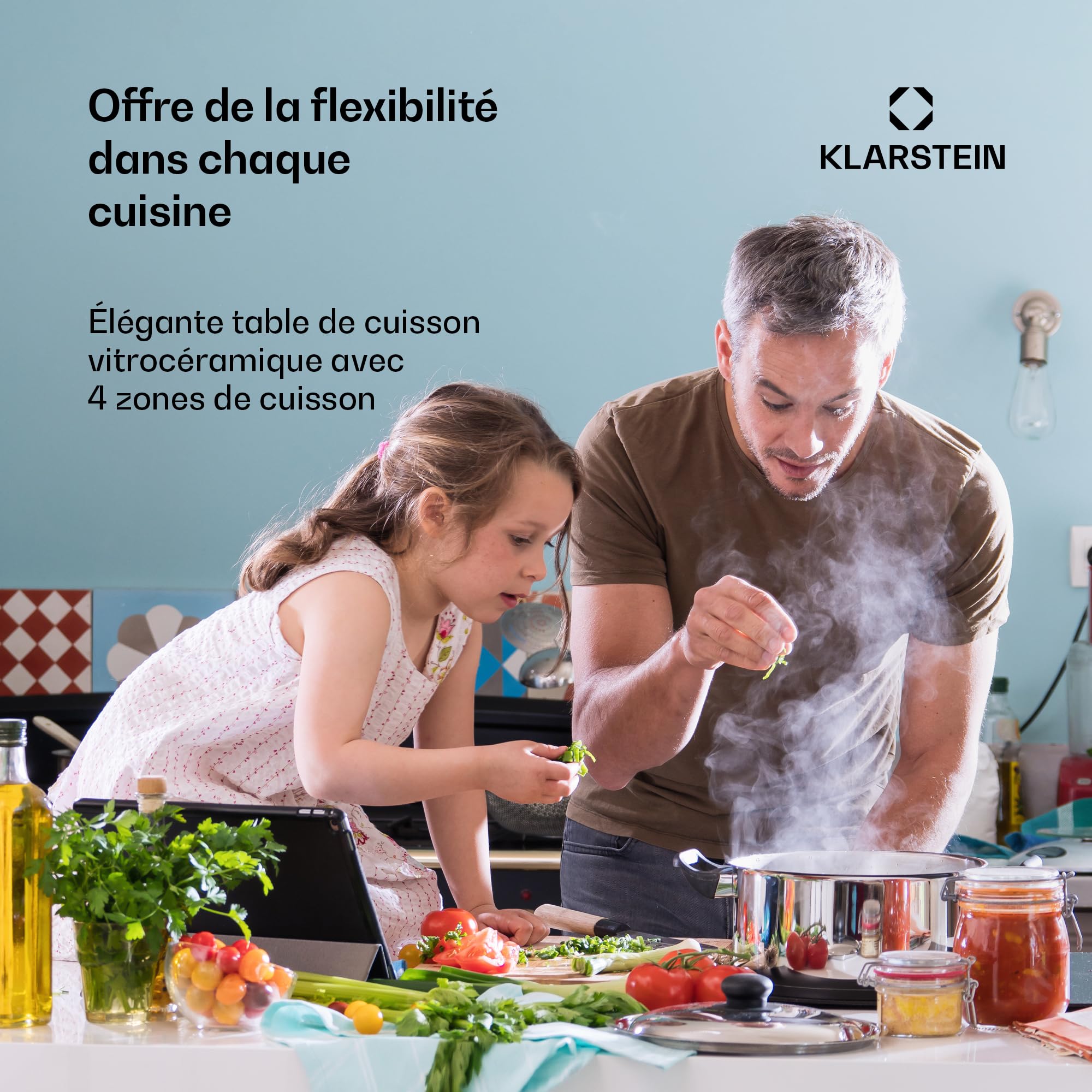 Klarstein Plaque Vitrocéramique 4 Feux Encastrable de 6500W, Plaque de Cuisson Vitrocéramique, Plaque Vitro 4 Feux, Table Vitroceramique, Cuisinière Électrique Vitrocéramique en Acier Inoxydable