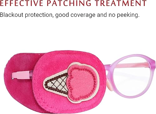 Miniatura 10 de Astropic 2 parches para los ojos de los niños para cubrir cualquier ojo (flor rosa y helado azul)