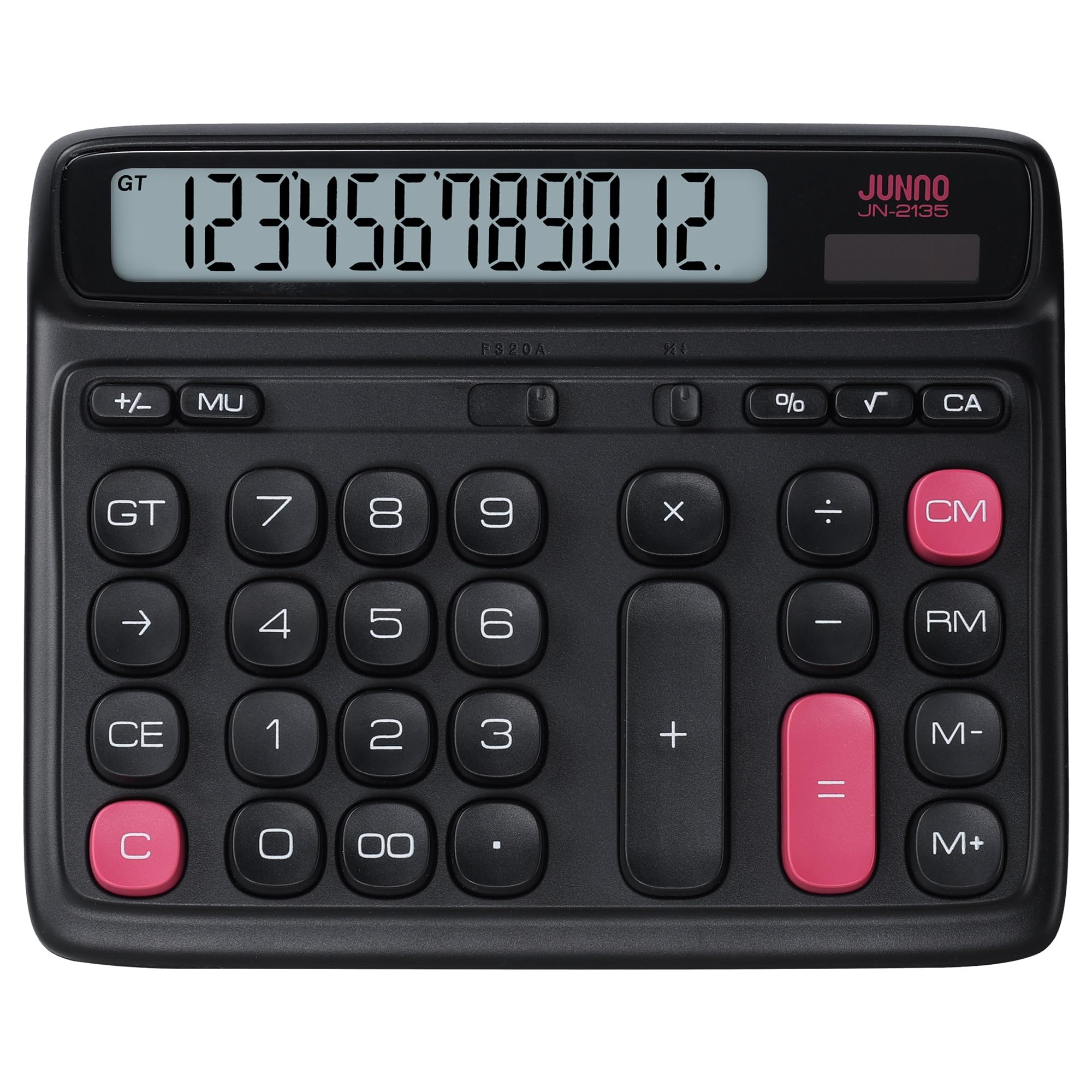 12-Digit Desktop Calculator, Dual Power (Solar & Battery), 7.7inch | Modern Color-Clash Aesthetic Design, Ergonomic Tilted Large LCD Display for Office, School and Accounting (Black)