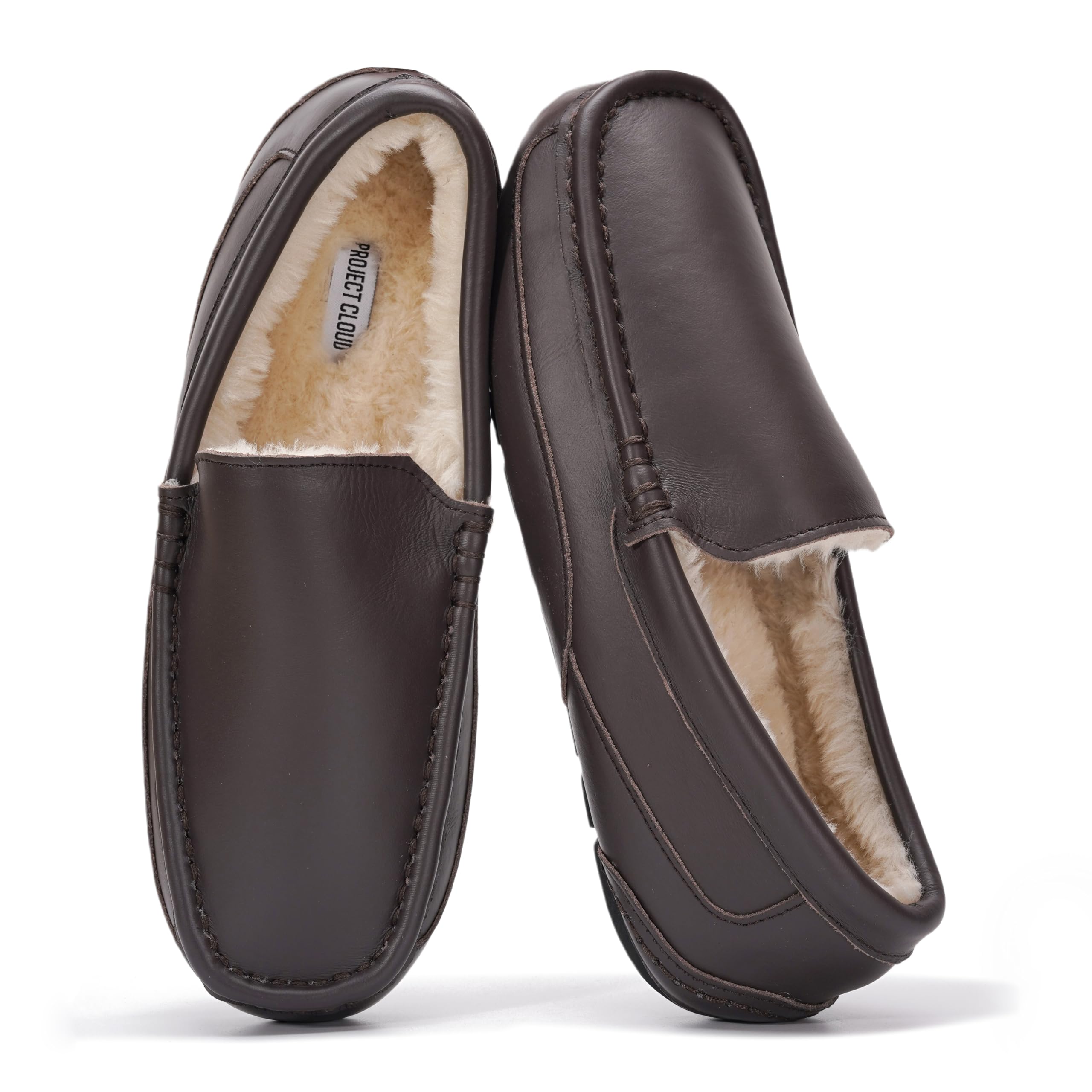 Project Cloud Mens Slippers 100% Genuine Leather with Memory Foam Insole Mens Shoes - Non-Slip and Lightweight Indoor and Outdoor Slippers for Men (