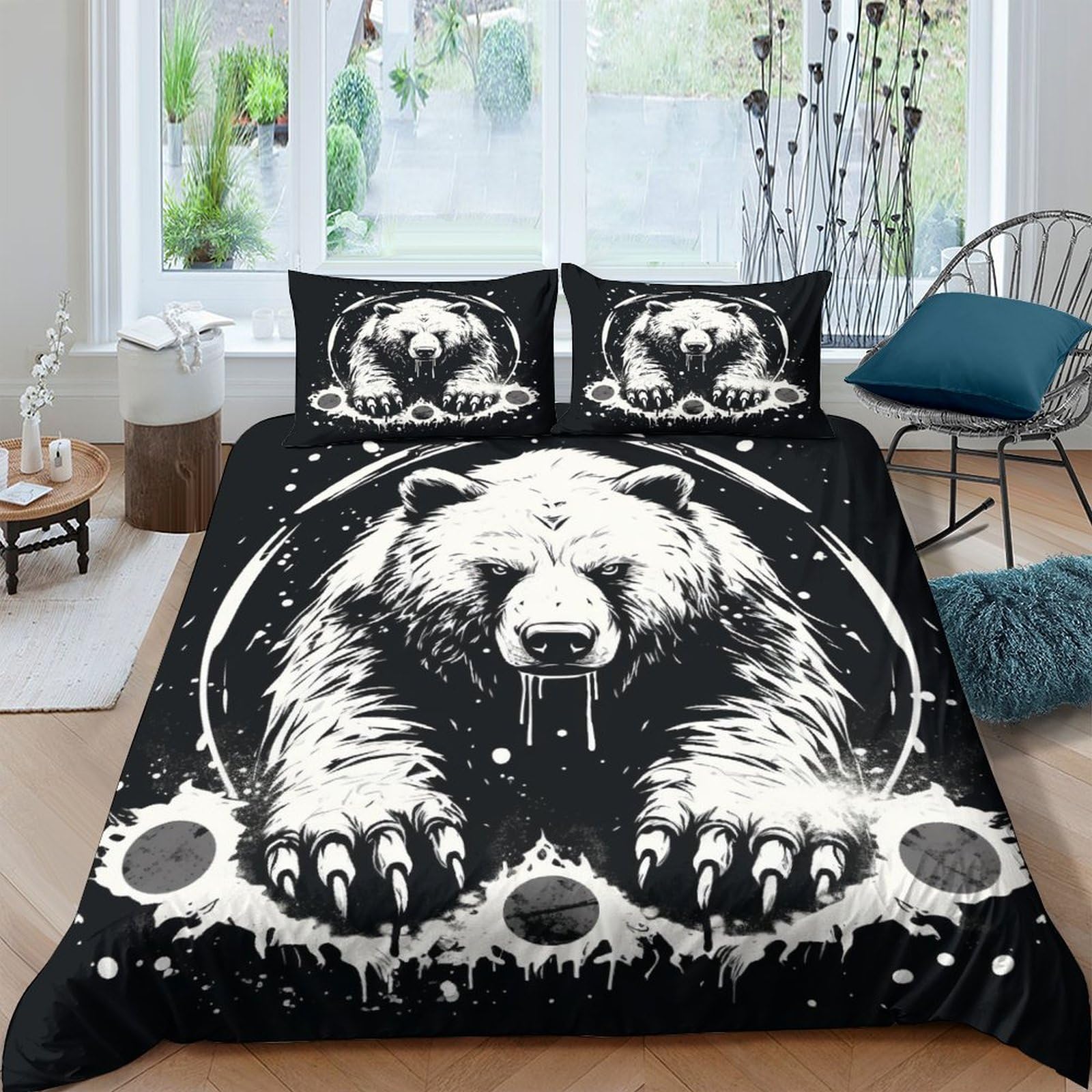 Housse de couette king size ours 3D avec 2 taies d'oreiller microfibre