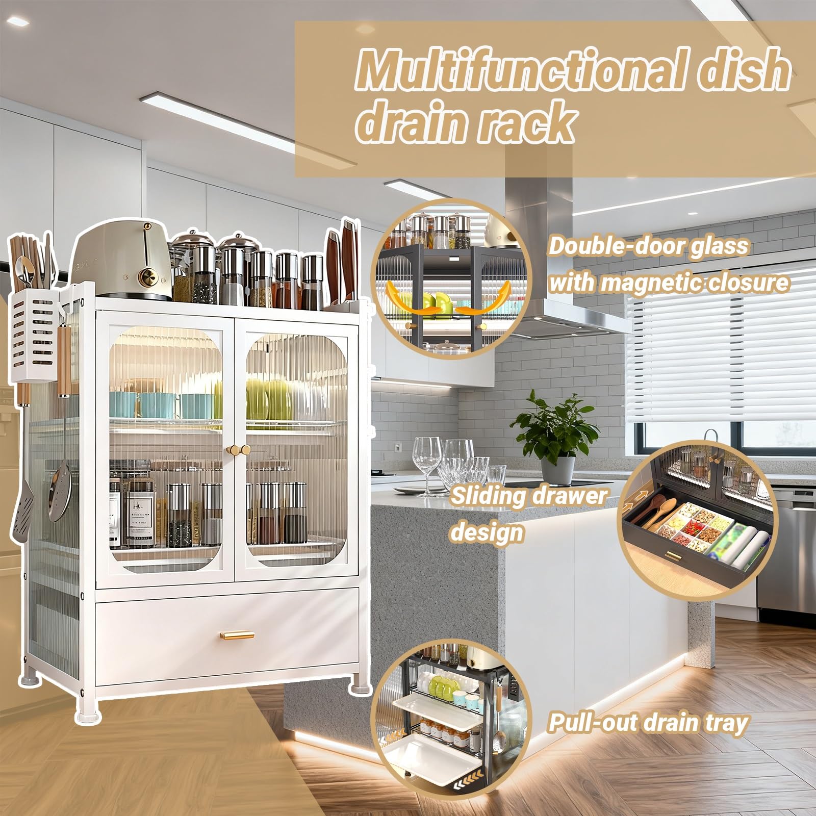 Escurridor de Platos Grande para Colocar sobre el Fregadero con Tapa. Ahorra Espacio y Mantiene organizado el Estante del Fregadero de la Cocina para Platos, Vasos, tazones y Cubiertos (Negr