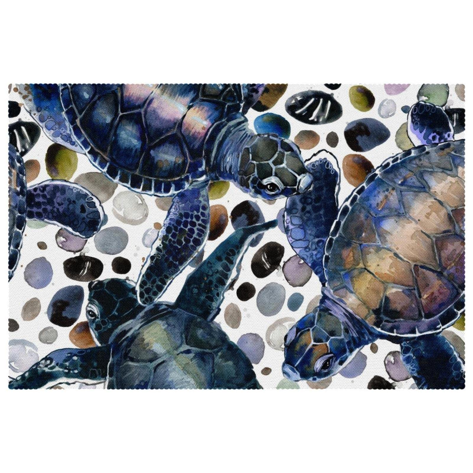 Set de table anti tache chaleur tissu Oxford lavable lot 4 motif tortue pierre