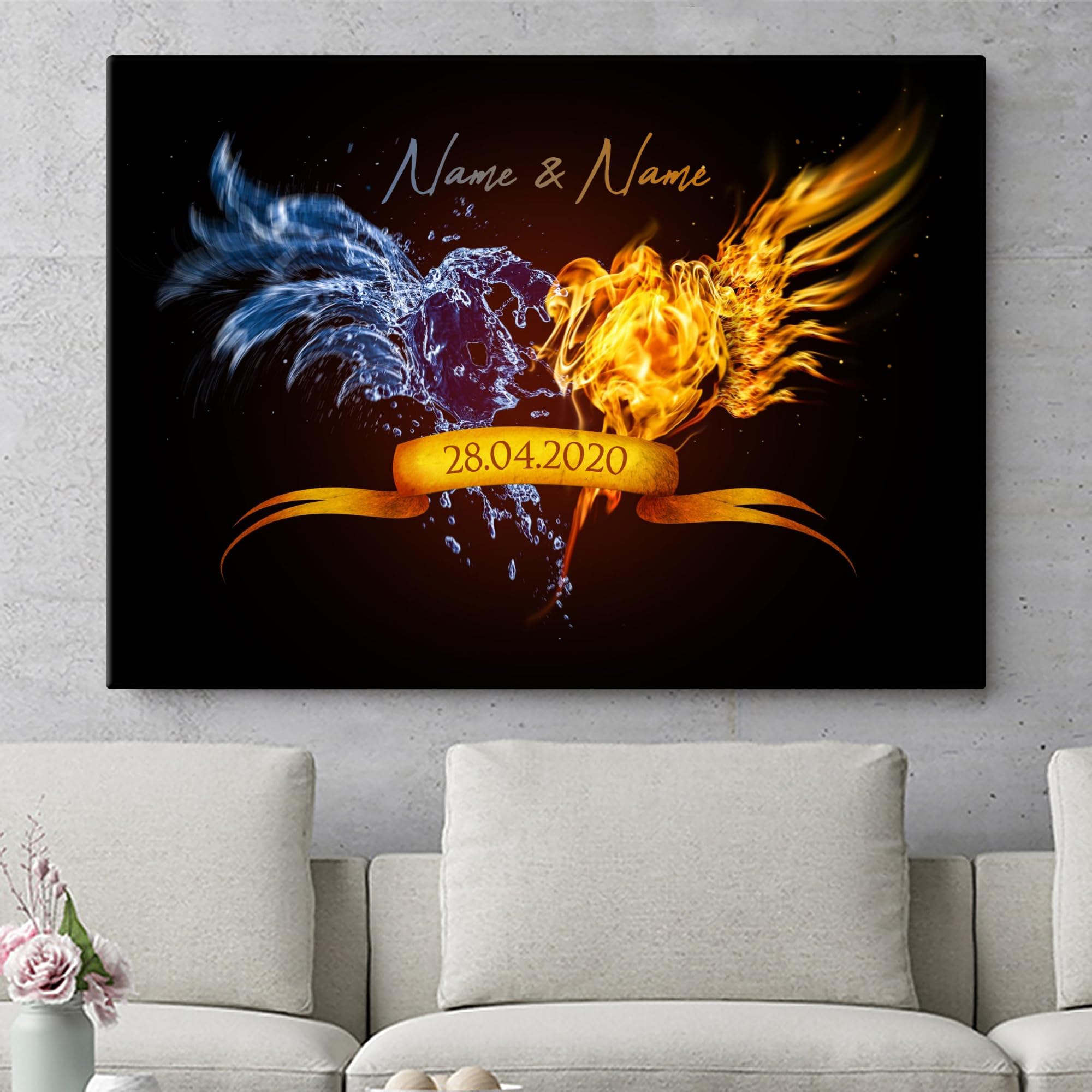 Liebesleinwand Leinwandbild personalisiert | Leinwand gestalten mit Namen und Datum Geschenk für Partner | Elements of Love