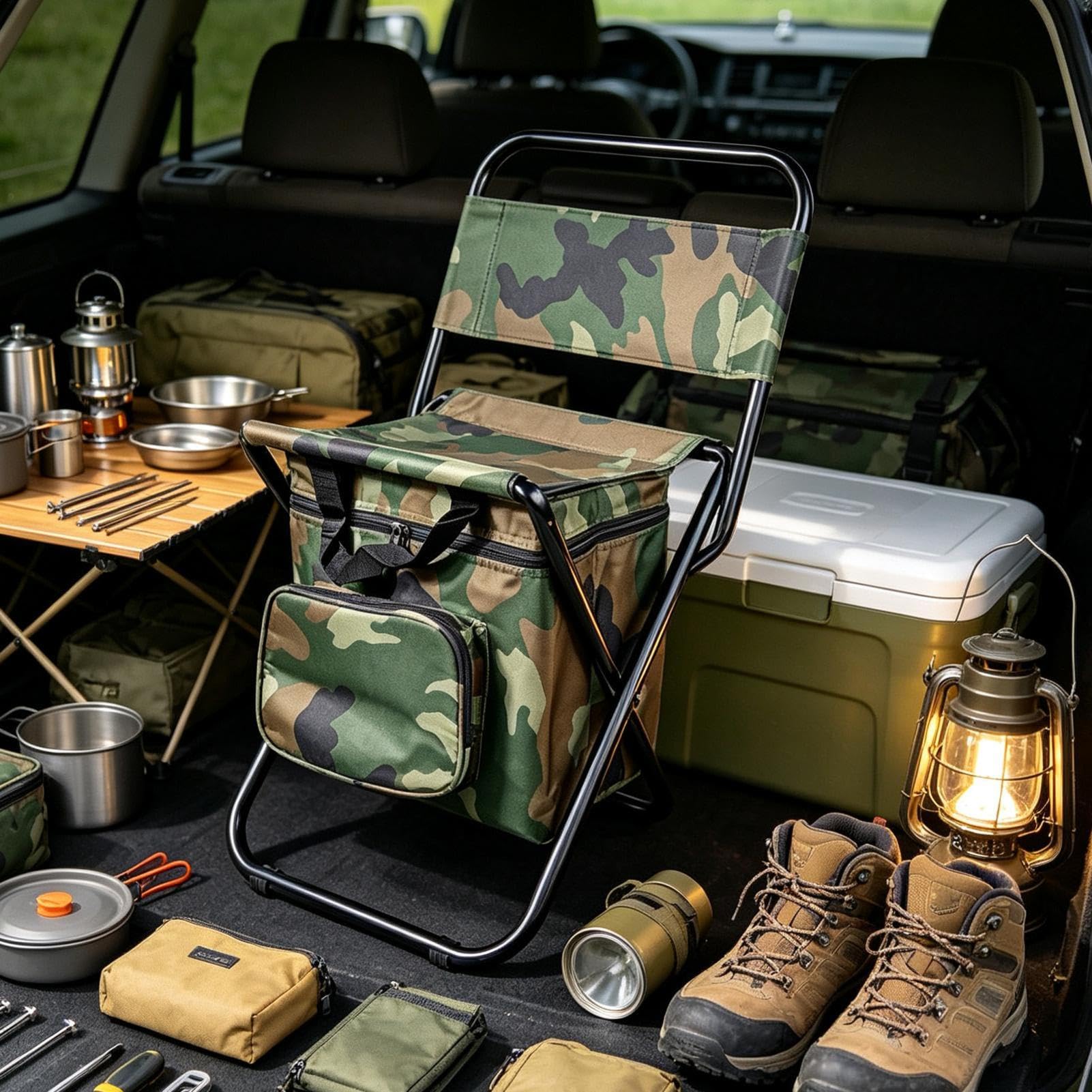Genérico Taburete Portátil Camuflaje Oxford con asa de y Asiento portátil