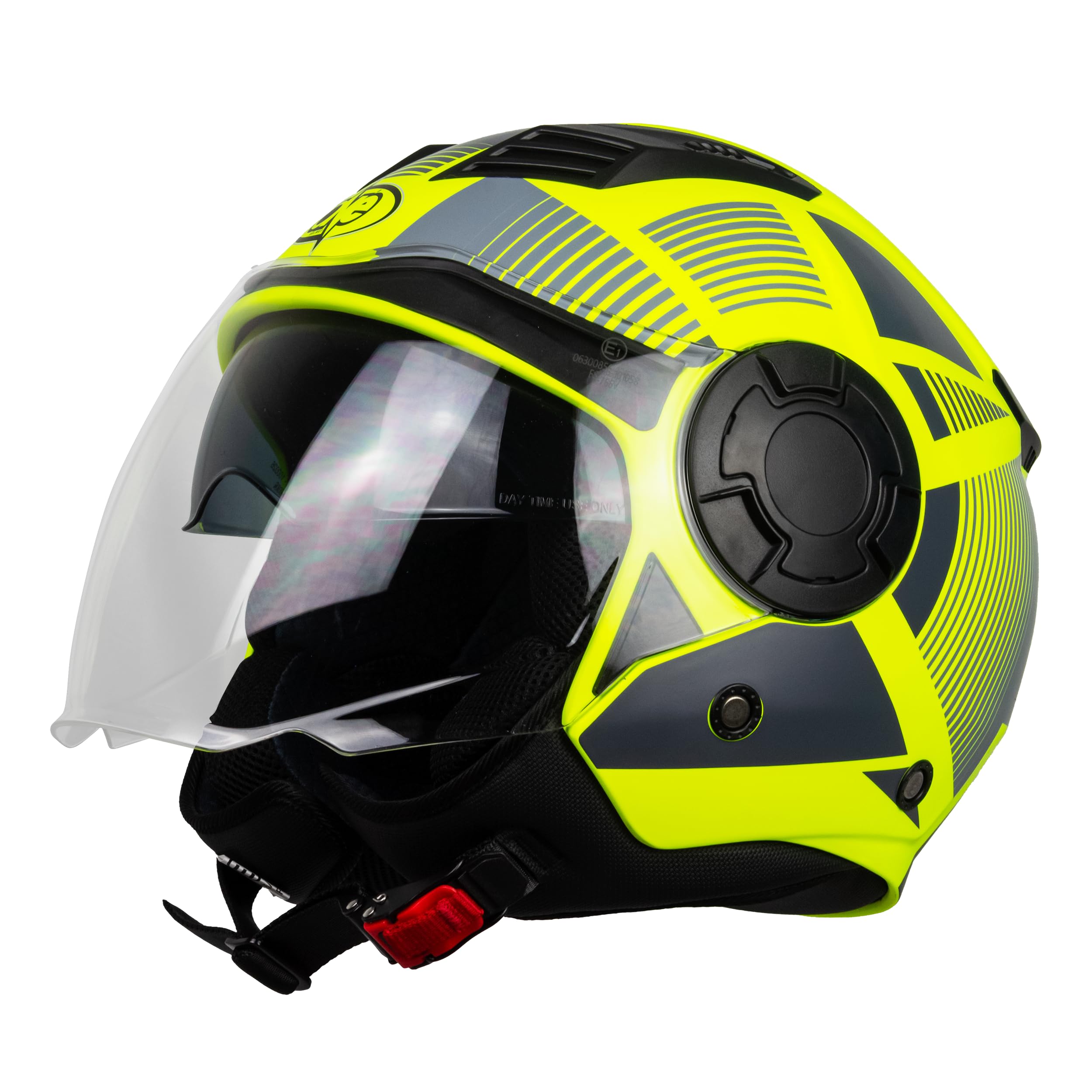 One by Camamoto | Casco Alfa 2.0 Jet/Demi-Jet per Moto e Scooter, Giallo Fluo - Grigio Opaco, Doppia Visiera, Omologato ECE R22-06, Taglia L (59 cm)