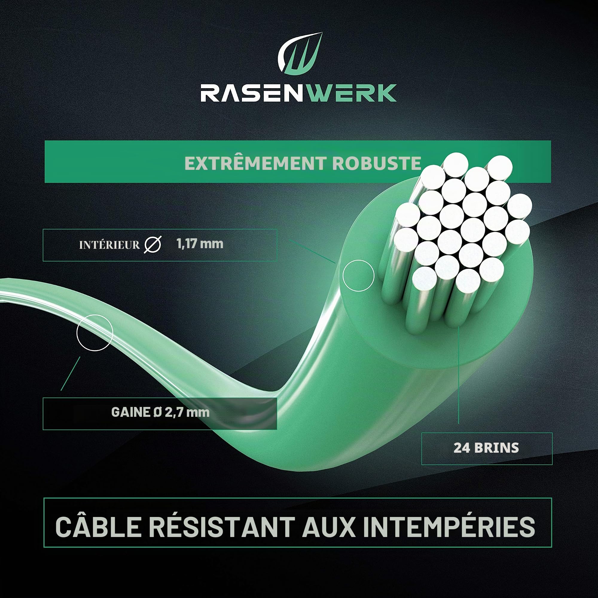 Câble de délimitation universel de 100 m pour robot tondeuse - Fil de délimitation pour tondeuse à gazon - Fil en cuivre étamé - Accessoires robot à gazon - Diamètre 2,7 mm - 100 m